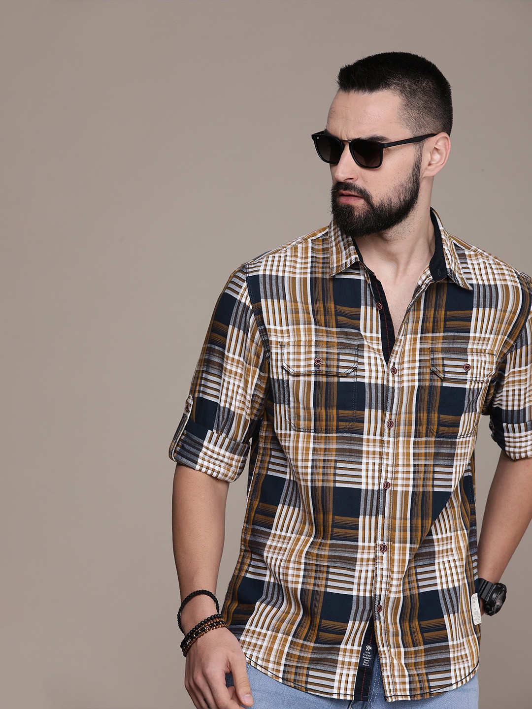 

The Roadster Life Co. Checked Pure Cotton Casual Shirt, Brown