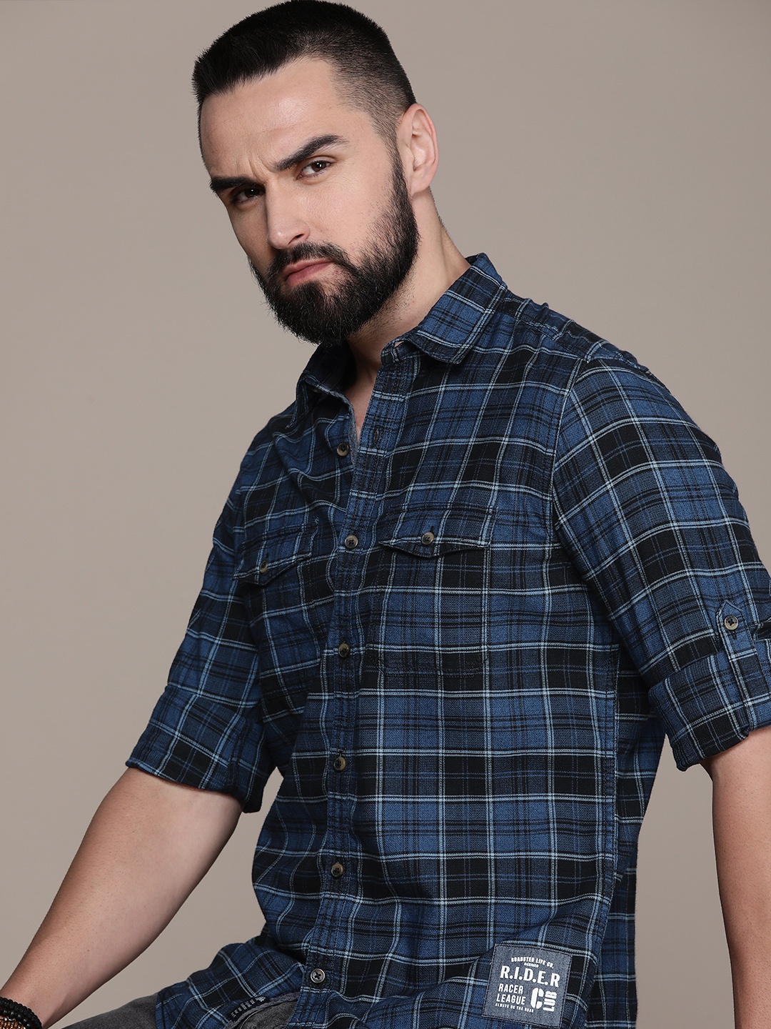 

The Roadster Life Co. Pure Cotton Checked Casual Shirt, Blue