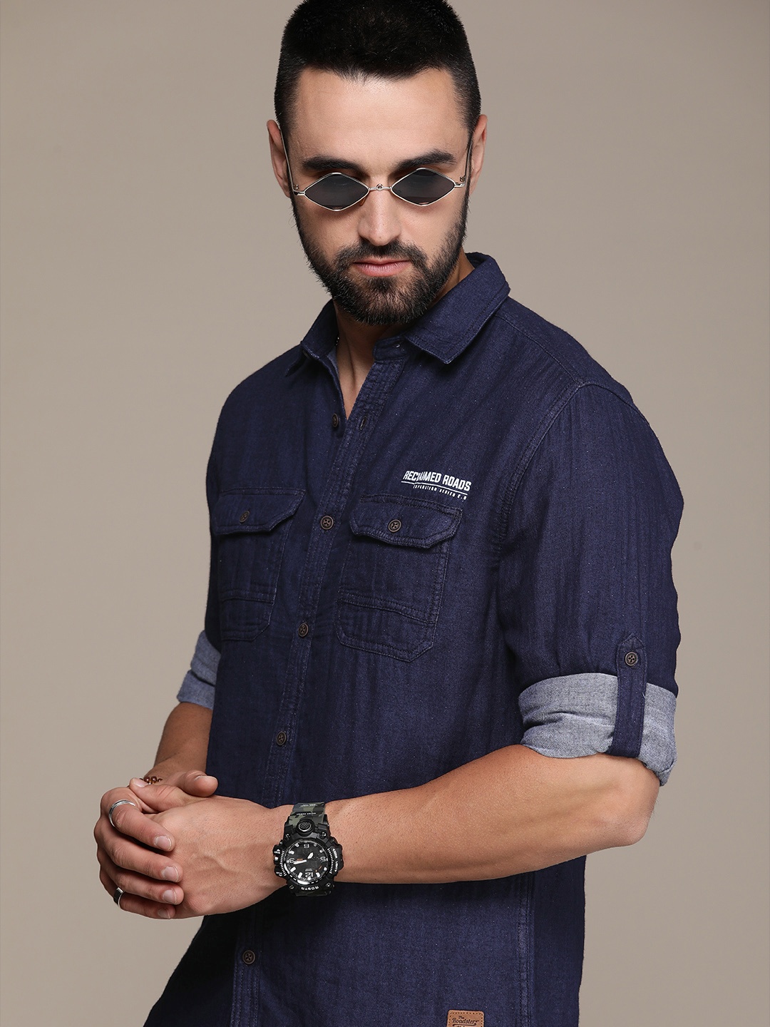 

The Roadster Life Co. Typography Printed Pure Cotton Casual Shirt, Blue
