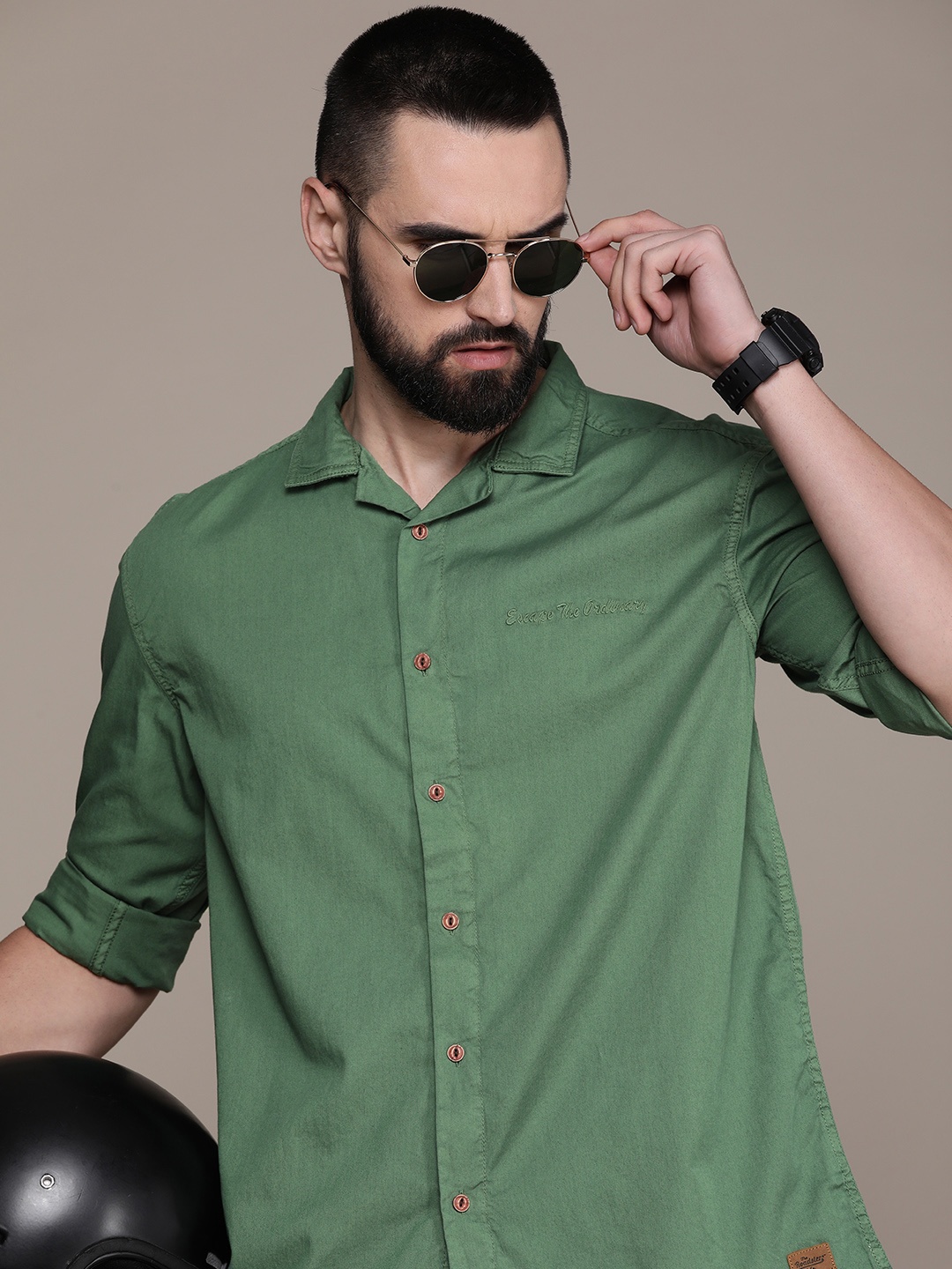 

The Roadster Life Co. Relaxed Pure Cotton Casual Shirt, Green