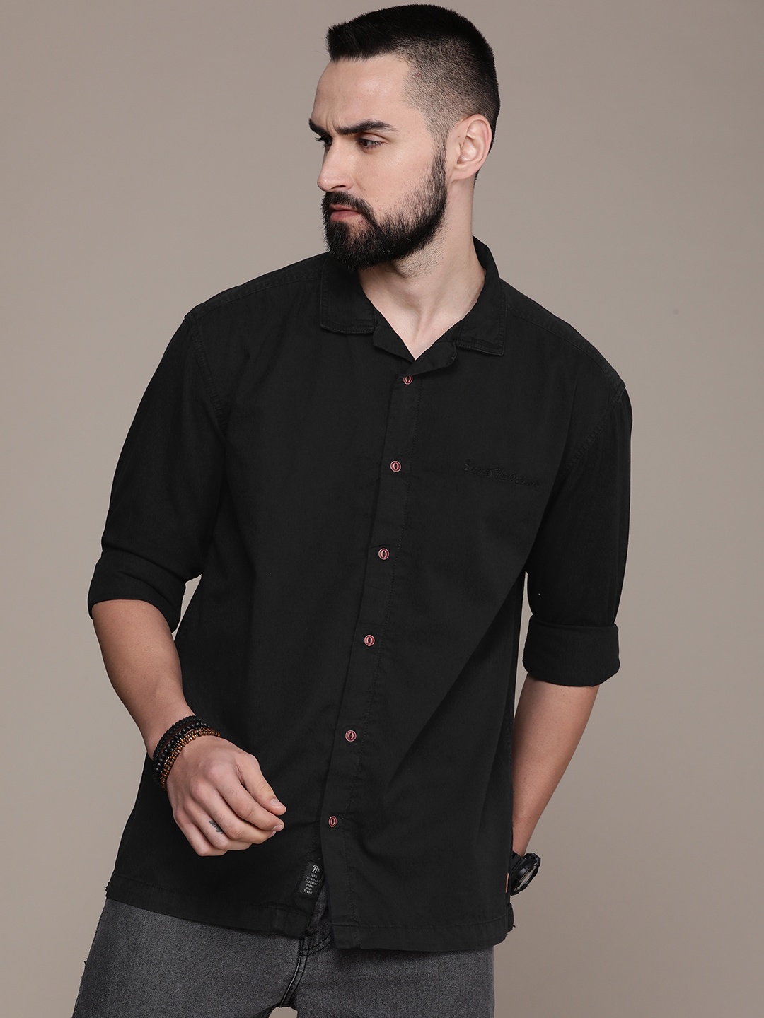 

The Roadster Life Co. Relaxed Pure Cotton Casual Shirt, Black