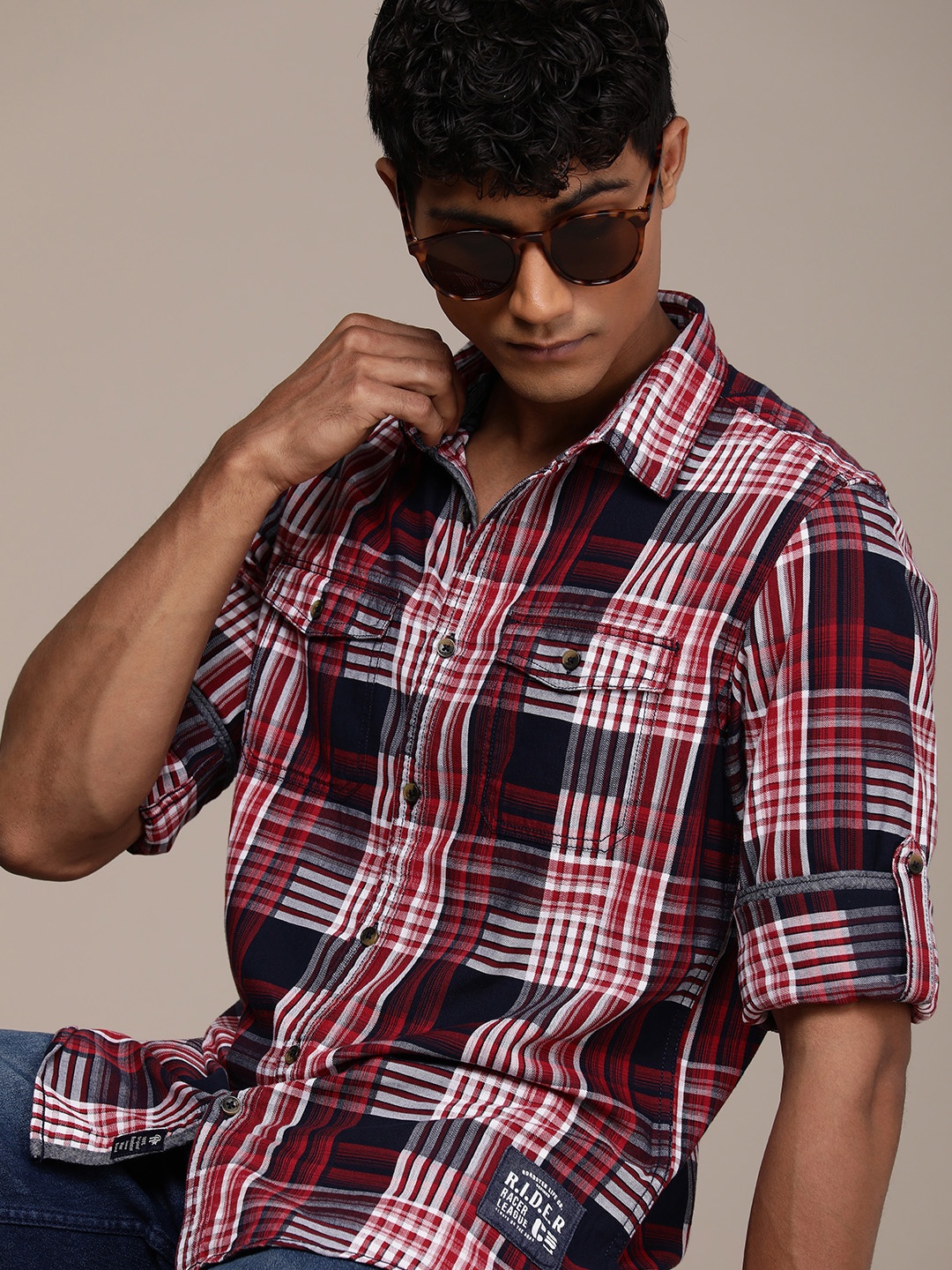 

The Roadster Life Co. Pure Cotton Checked Casual Shirt, Red