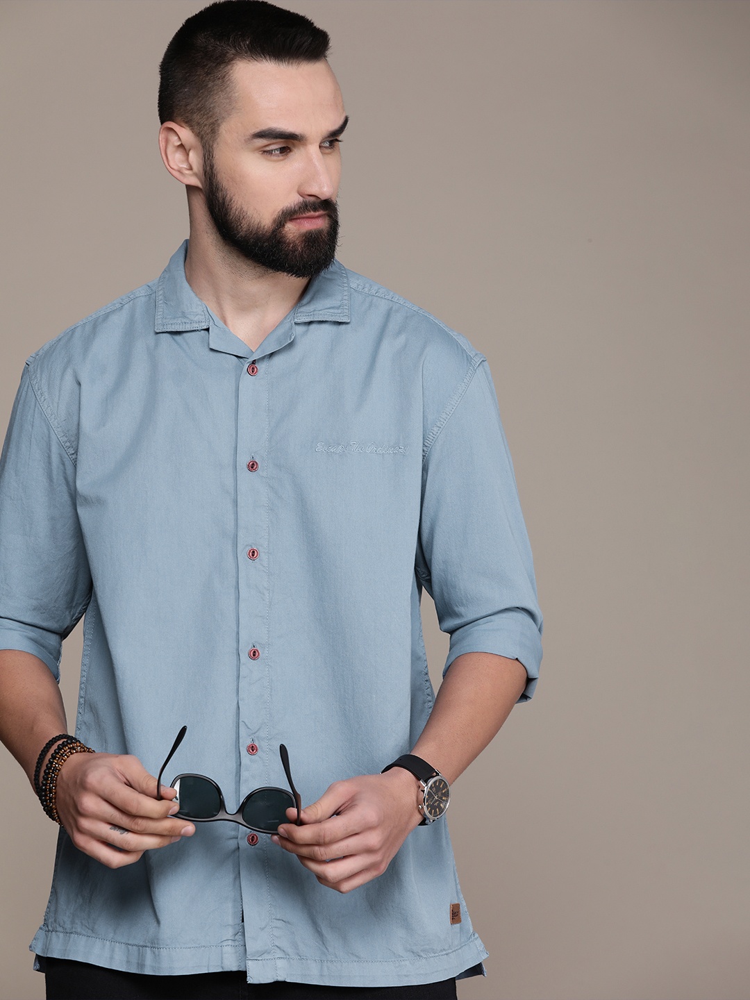 

The Roadster Life Co. Relaxed Pure Cotton Casual Shirt, Blue