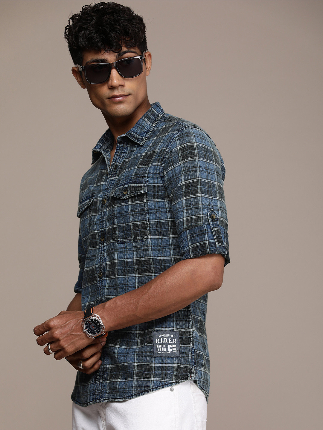 

The Roadster Life Co. Pure Cotton Checked Casual Shirt, Blue