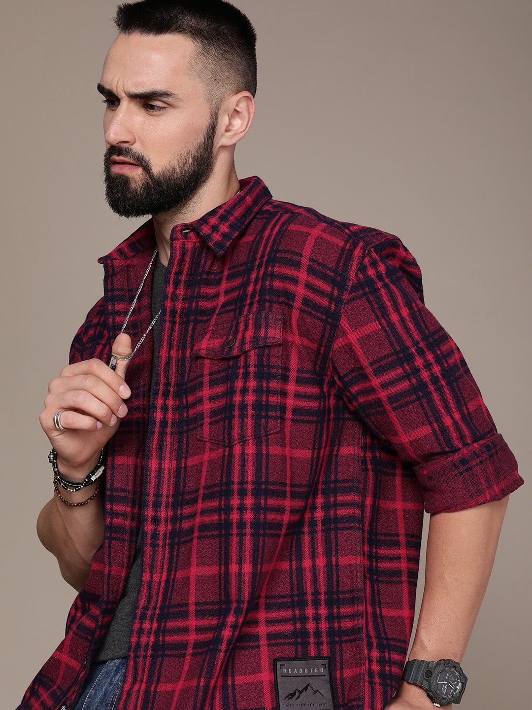 

The Roadster Life Co. Pure Cotton Checked Casual Shirt, Red