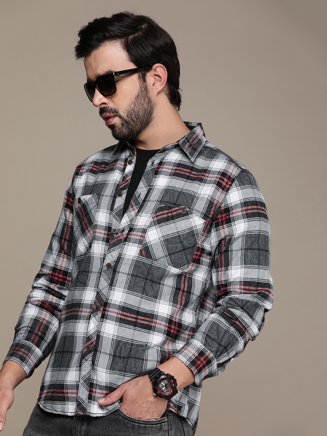

The Roadster Life Co. Checked Pure Cotton Casual Shirt, Grey