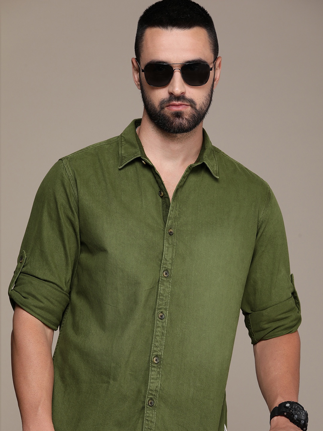 

The Roadster Life Co. Pure Cotton Casual Shirt, Olive