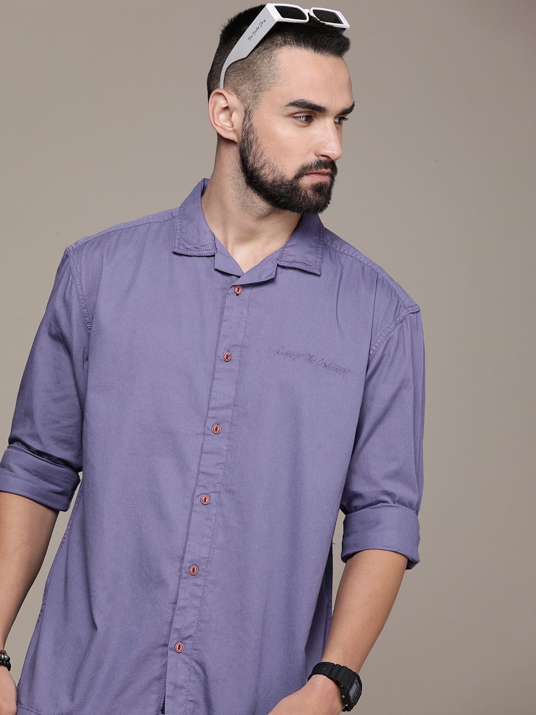 

The Roadster Life Co. Solid Relaxed Fit Pure Cotton Casual Shirt, Purple