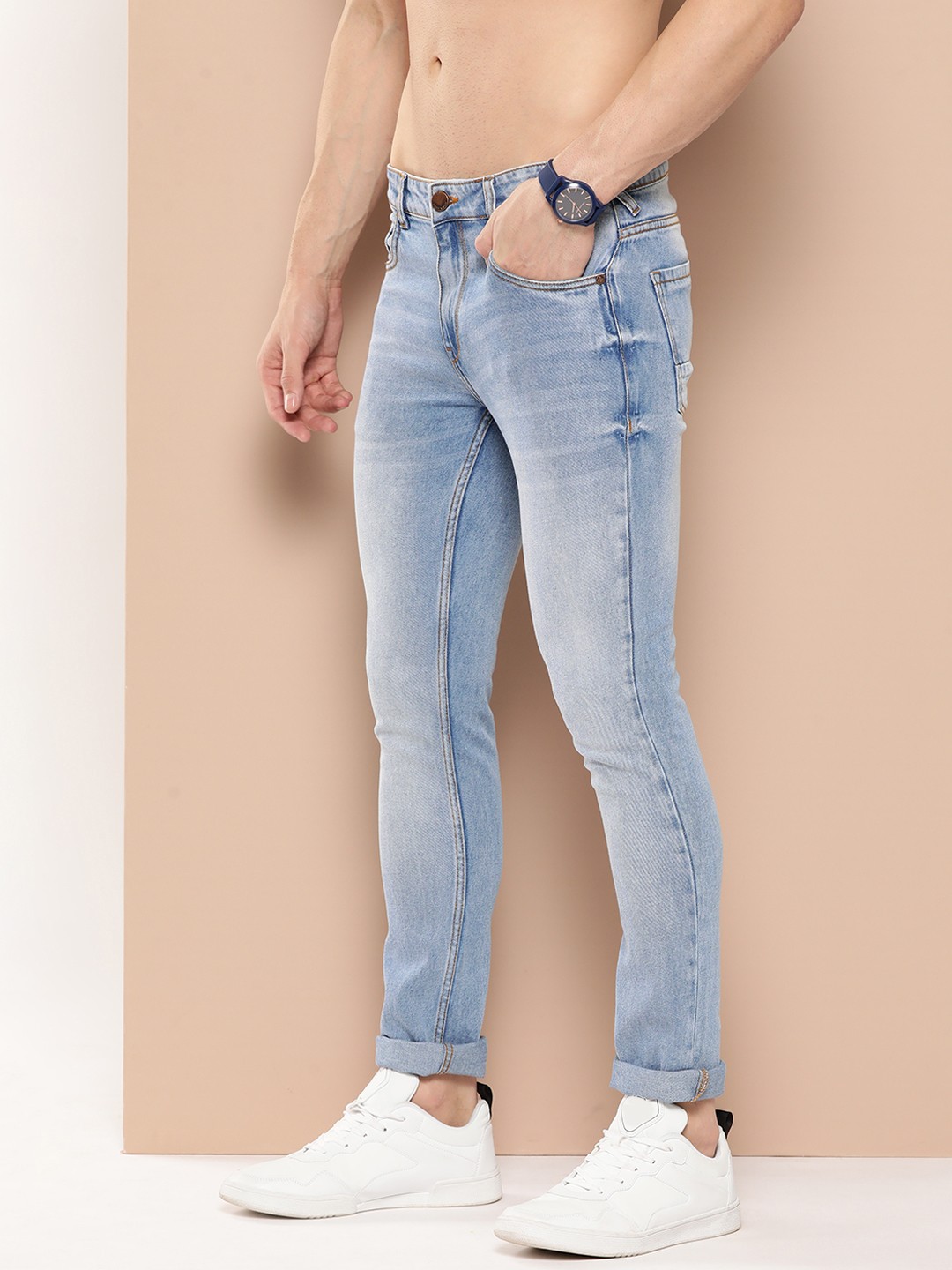 

HERE&NOW Men Slim Fit Light Fade Stretchable Jeans, Blue
