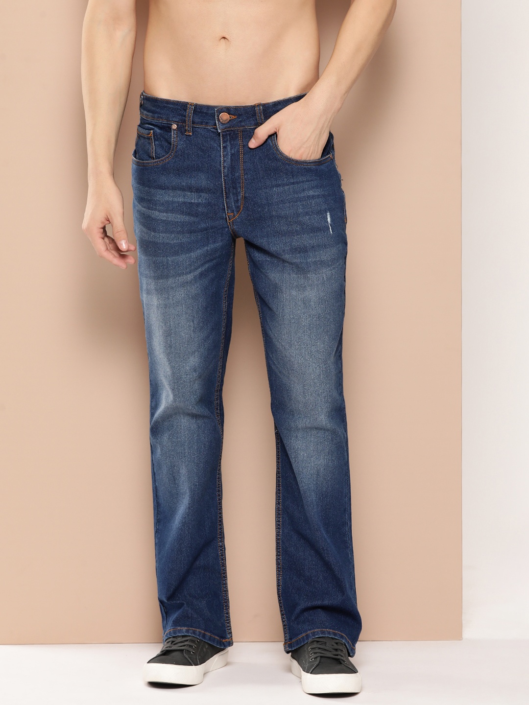 

HERE&NOW Men Bootcut Light Fade Stretchable Jeans, Blue