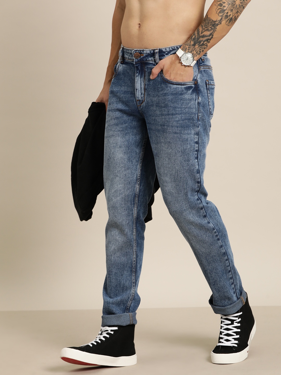 

HERE&NOW Men Skinny Fit Heavy Fade Jeans, Blue