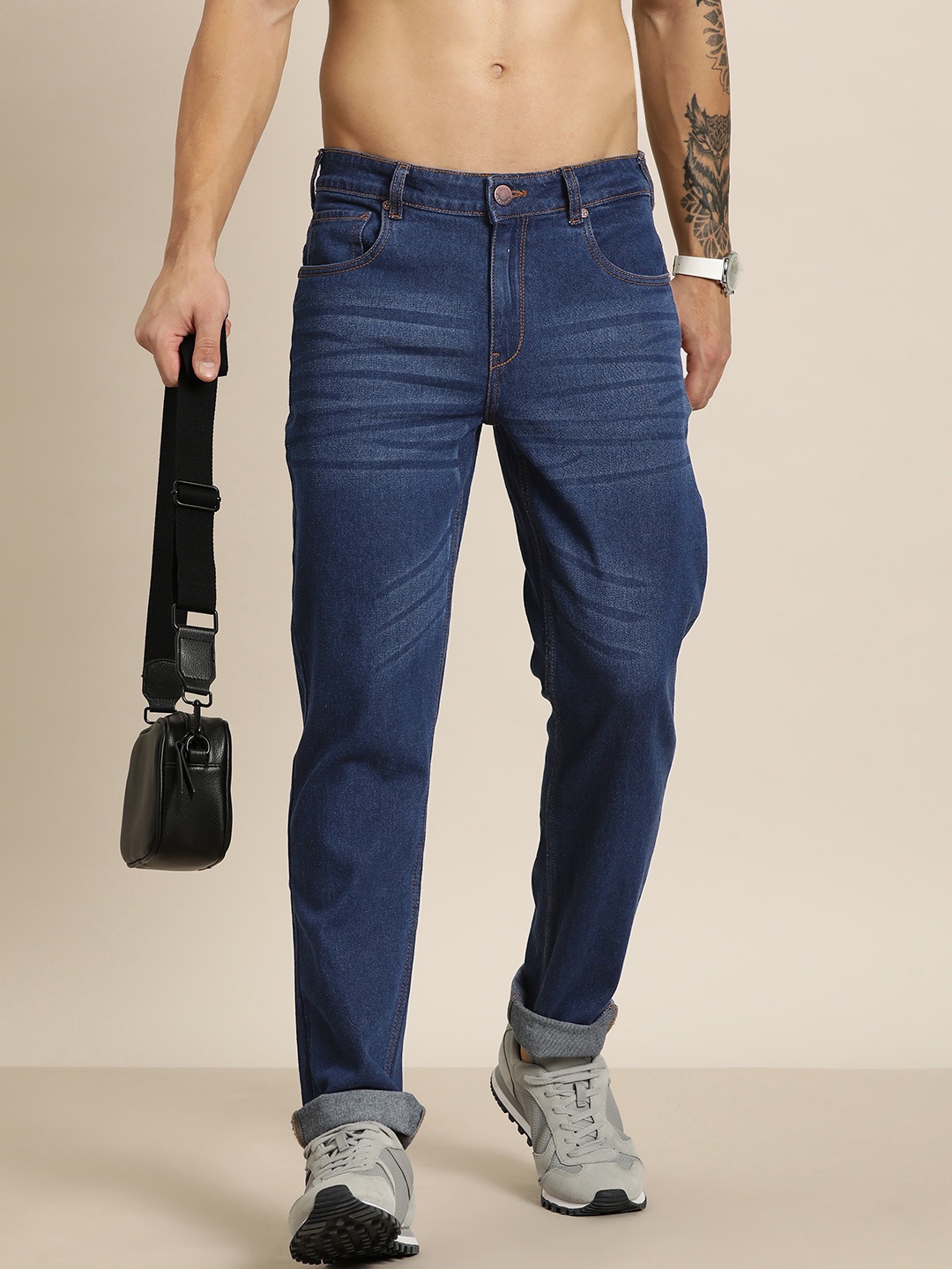 

HERE&NOW Men Slim Fit Mid-Rise Jeans, Blue