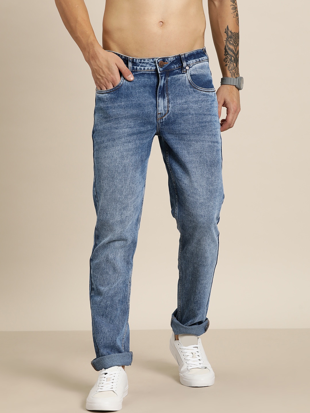 

HERE&NOW Men Slim Fit Heavy Fade Jeans, Blue