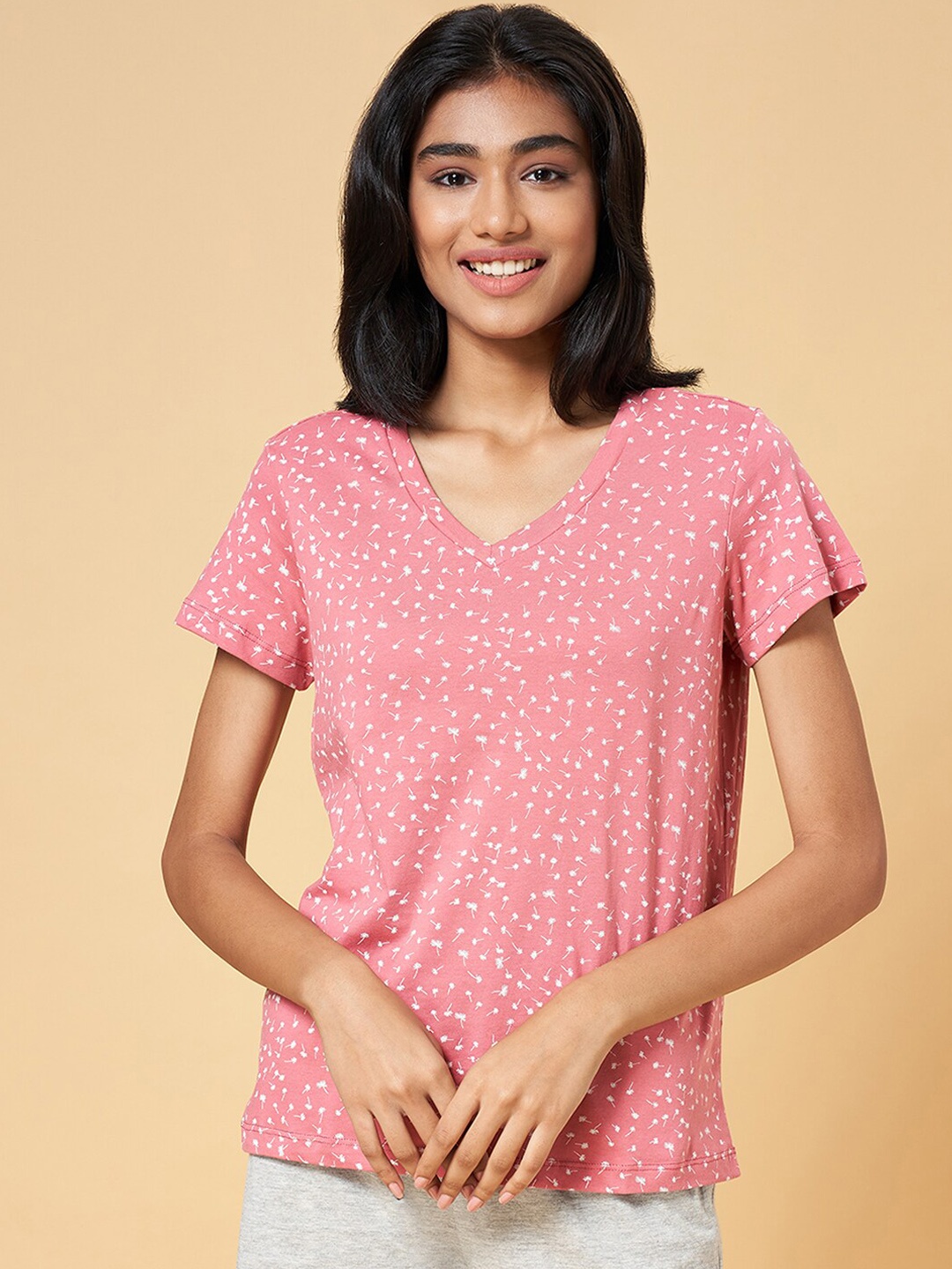 

Dreamz by Pantaloons Printed Cotton Lounge T-Shirt, Pink