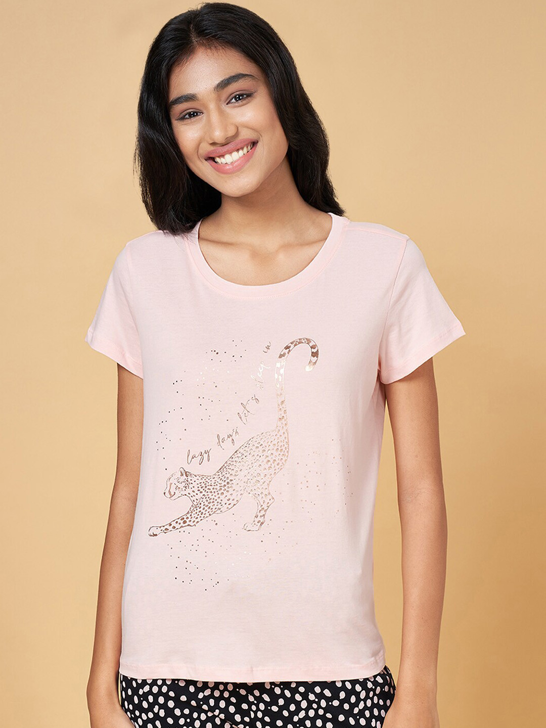 

Dreamz by Pantaloons Printed Cotton Lounge T-Shirt, Pink