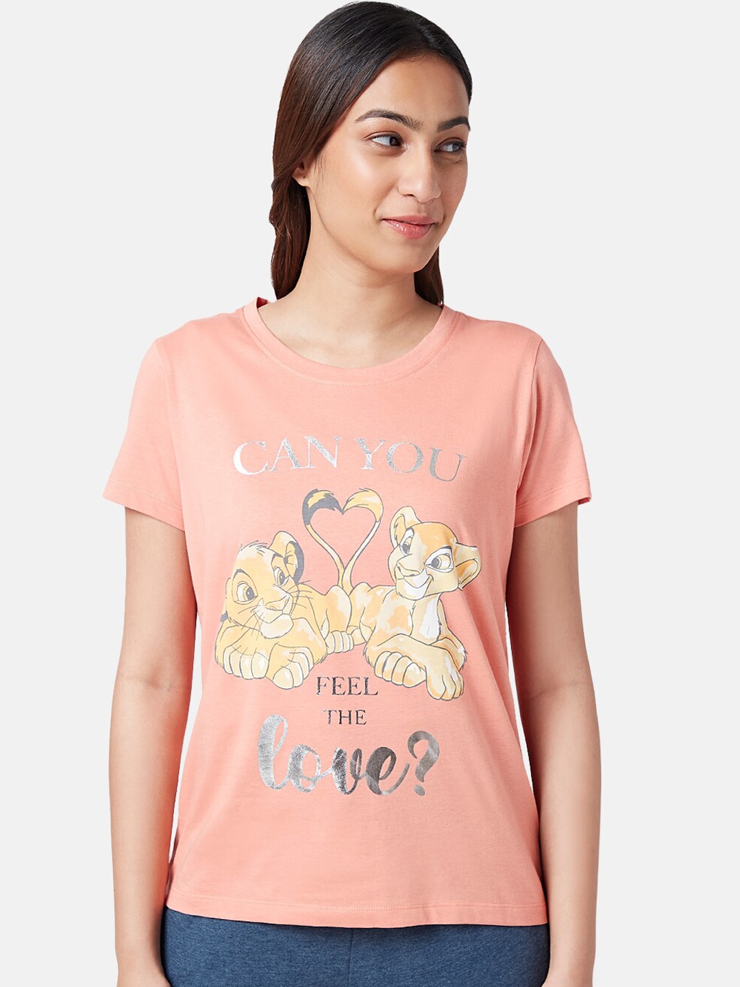 

Dreamz by Pantaloons Printed Cotton Lounge T-Shirt, Peach