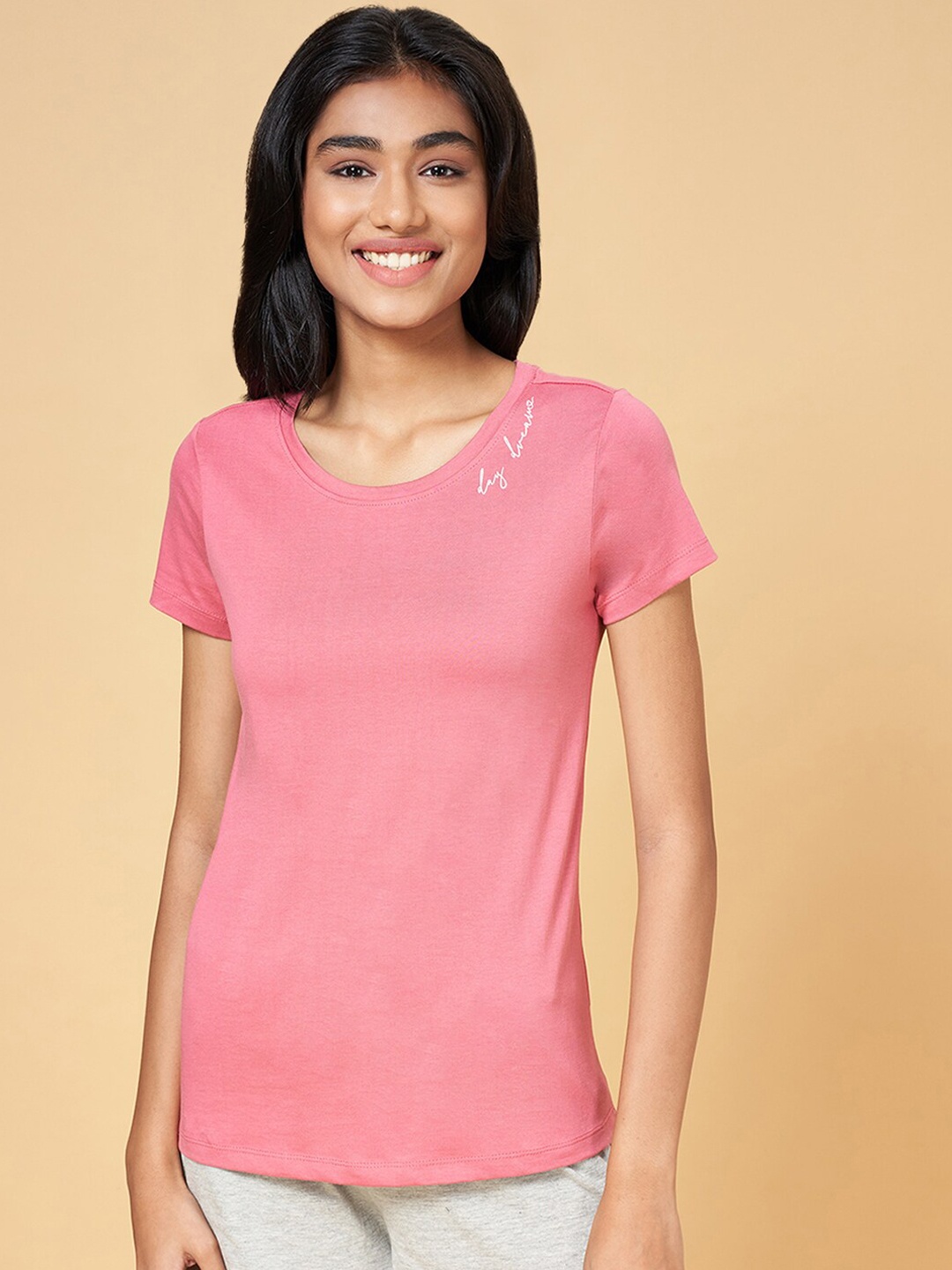 

Dreamz by Pantaloons Short Sleeves Cotton Lounge T-Shirt, Pink