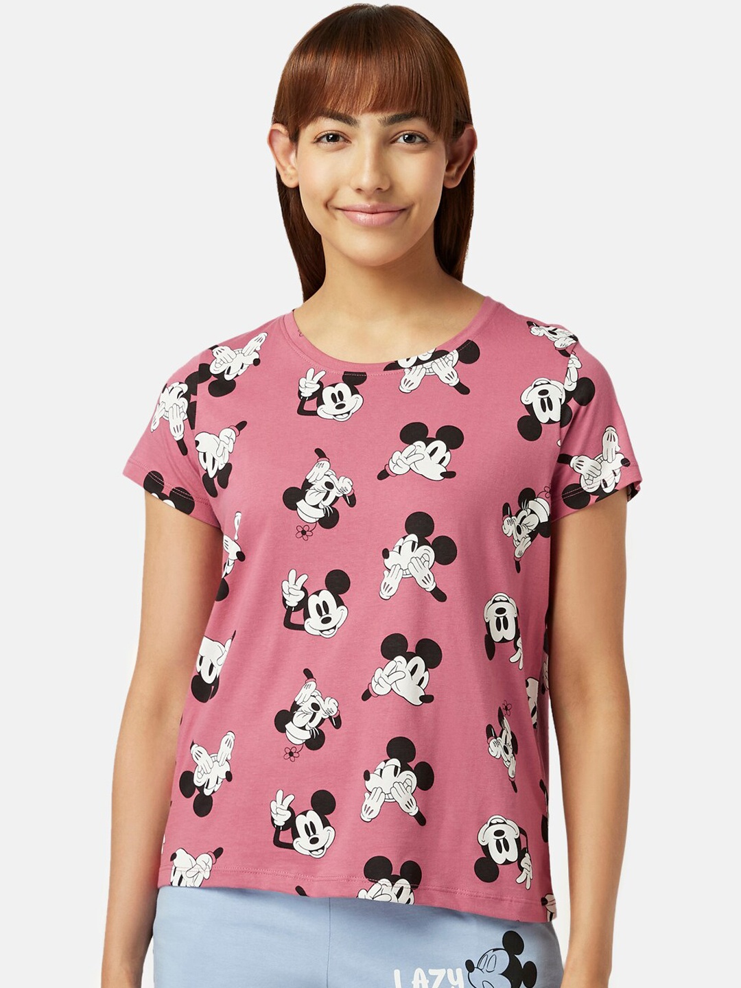 

Dreamz by Pantaloons Mickey Mouse Graphic Printed Cotton Lounge T-Shirt, Pink