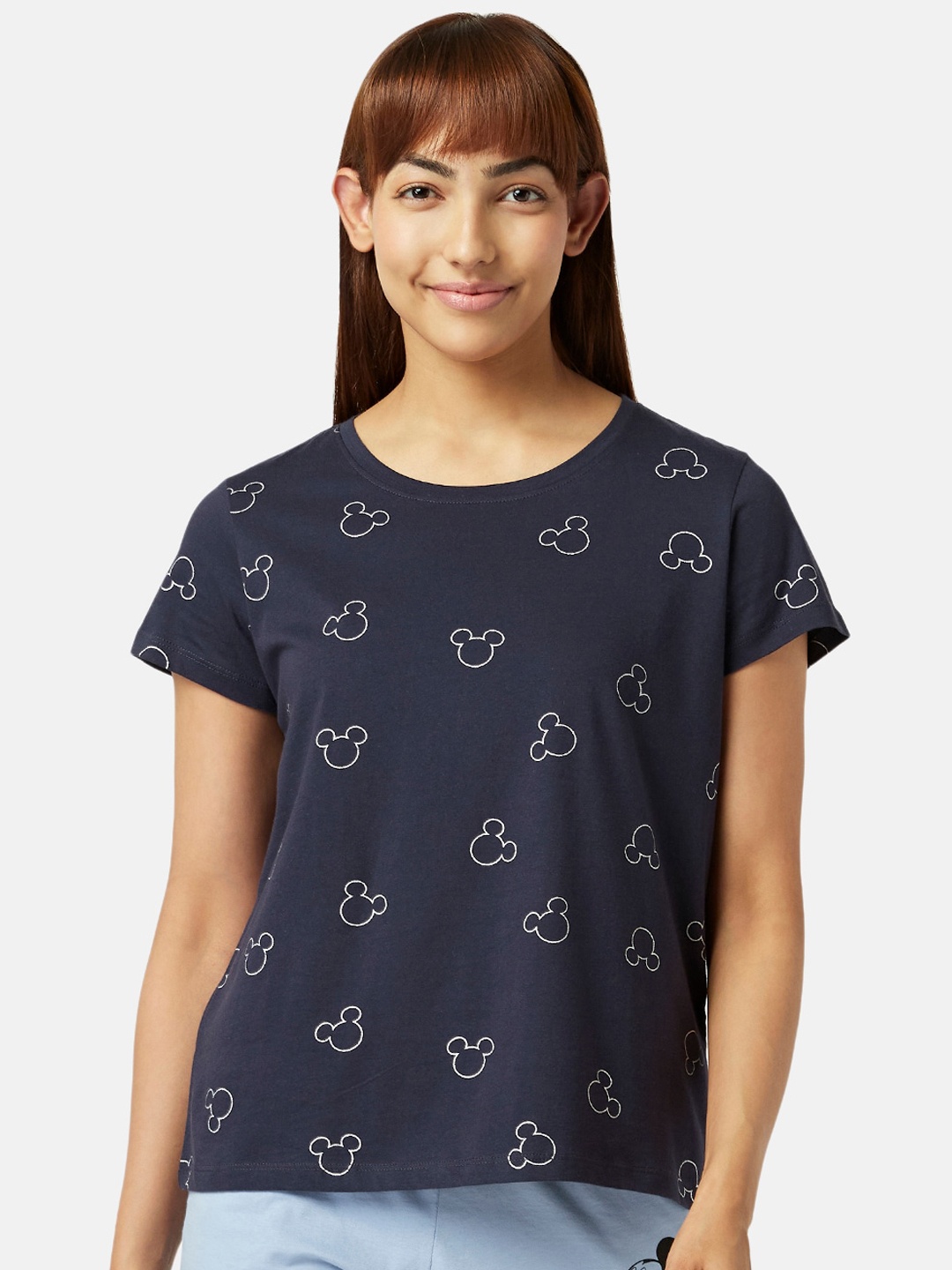 

Dreamz by Pantaloons Women Printed Cotton Lounge T-shirt, Navy blue