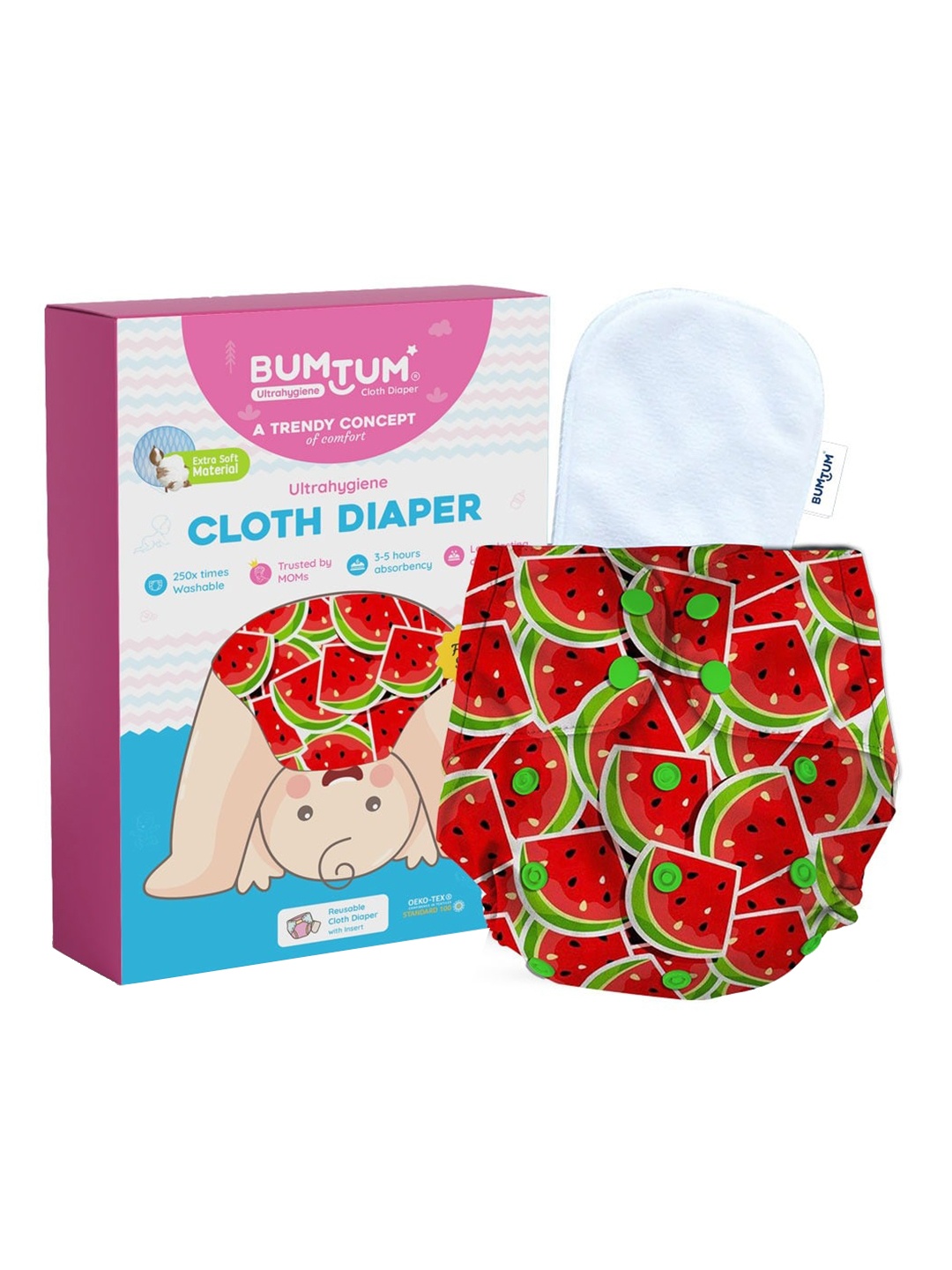 

BUMTUM Ultrahygiene Waterproof Extra Soft Prointed Cotton Cloth Diaper, Red