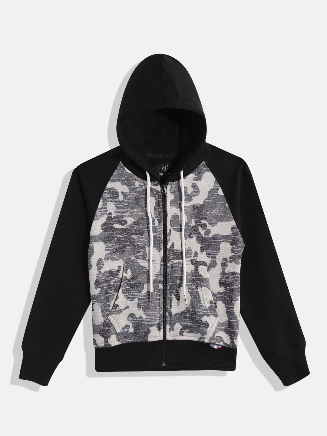 

Little Marco Boys Camouflage Printed Hooded Front-Open Sweatshirt, Black