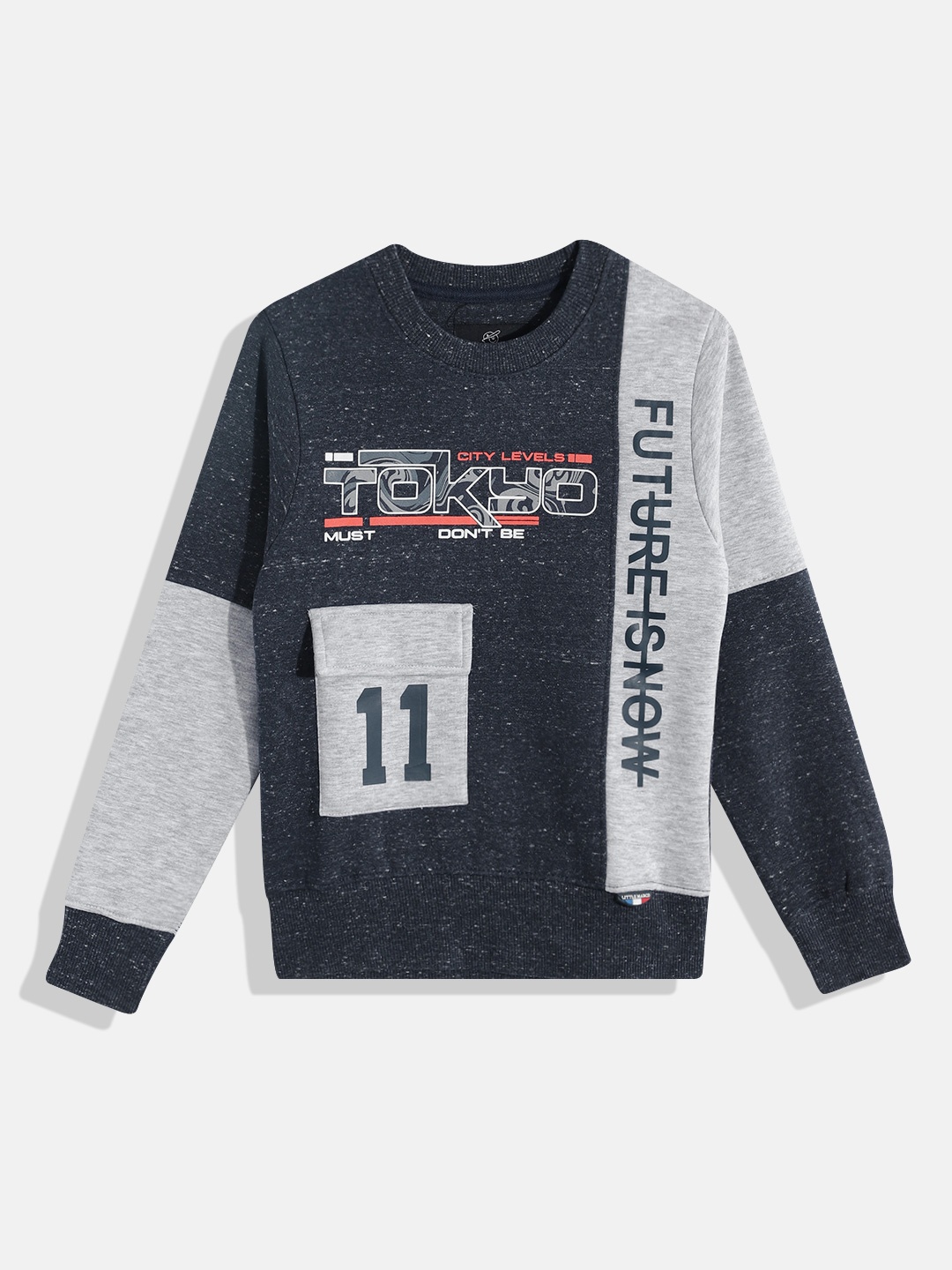 

Little Marco Boys Colourblocked & Typography Printed Sweatshirt, Navy blue