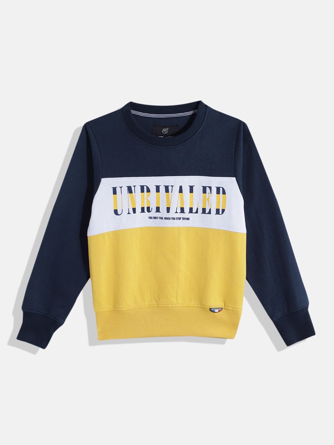 

Little Marco Boys Striped & Typography Printed Sweatshirt, Navy blue
