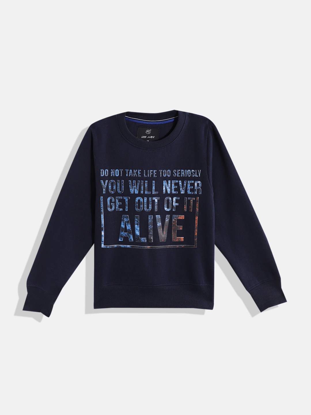 

Little Marco Boys Typography Printed Sweatshirt, Navy blue