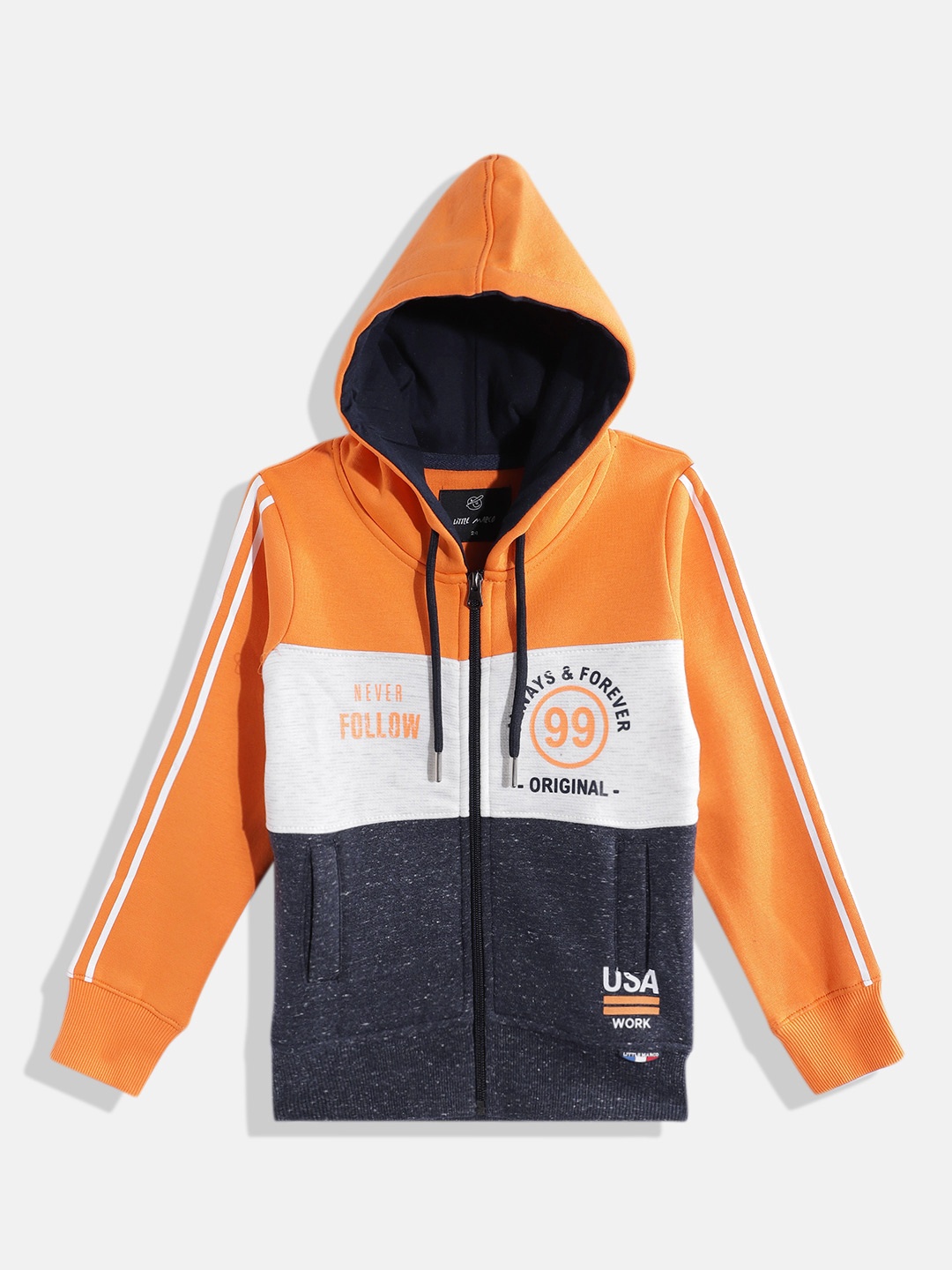 

Little Marco Boys Colourblocked Hooded Sweatshirt, Orange