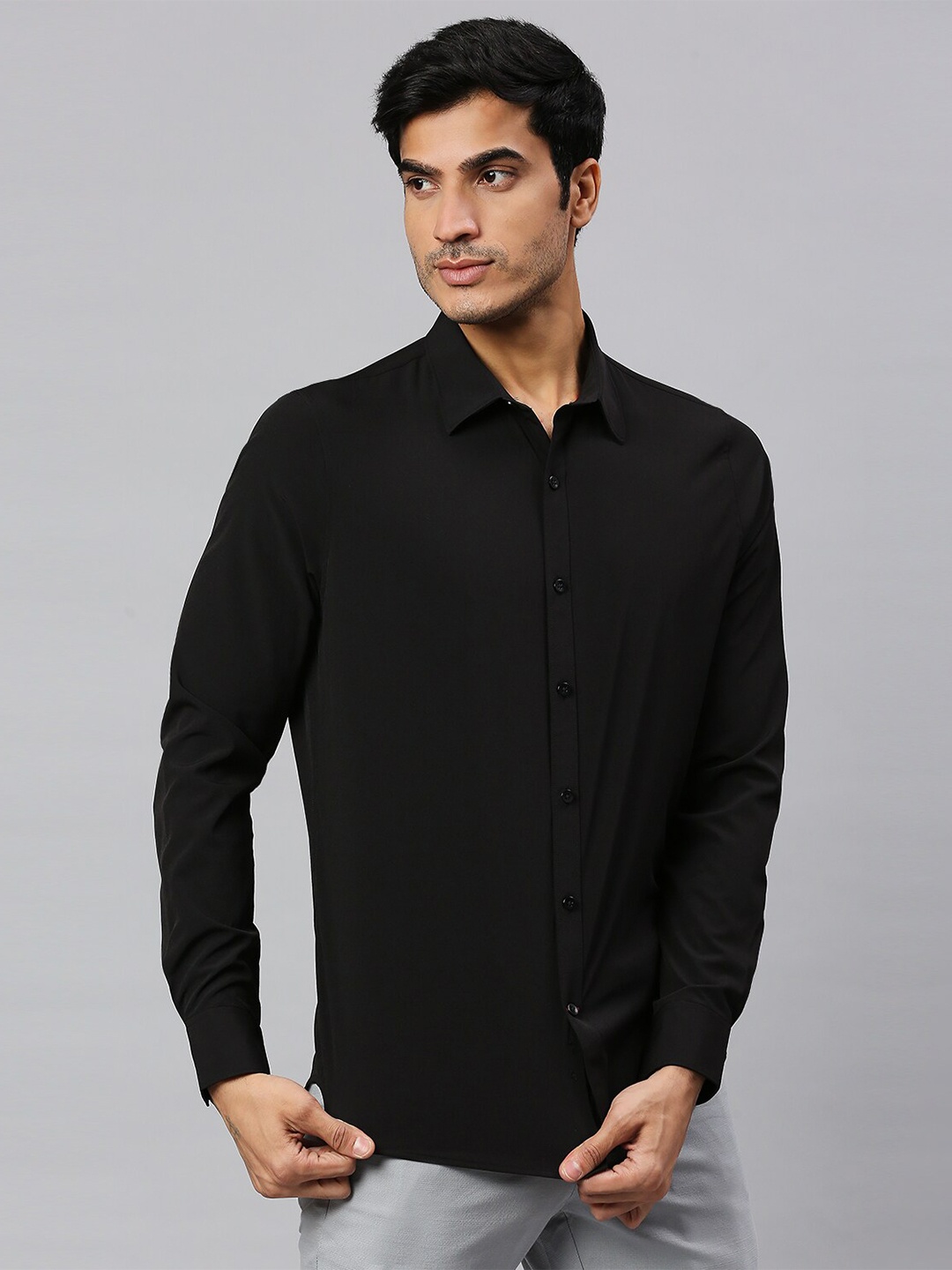 

Thomas Scott Classic Slim Fit 4 Way Stretch Spread Collar Casual Shirt, Black