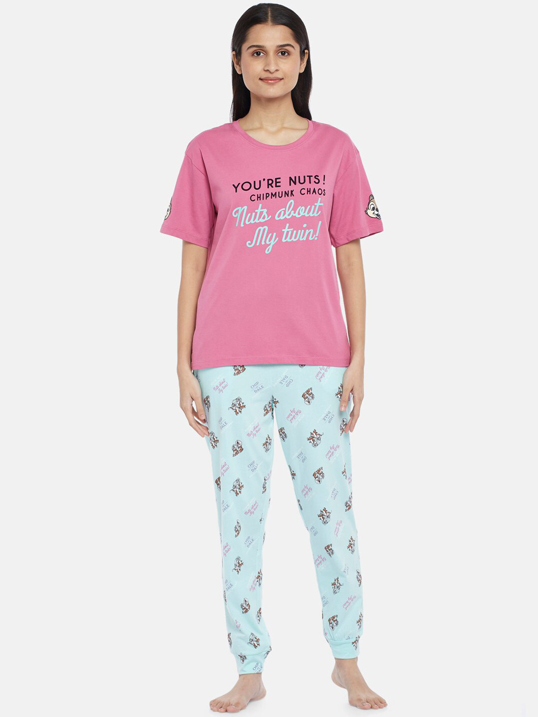 

Dreamz by Pantaloons Typography Printed Pure Cotton Night suit, Pink