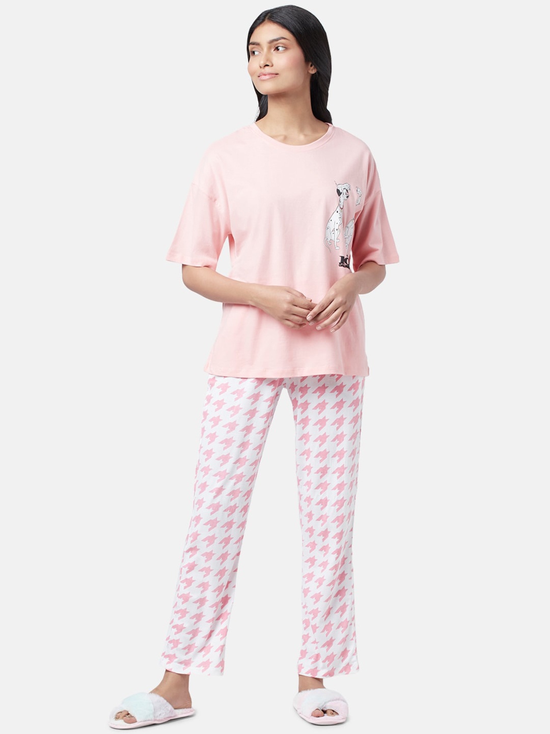 

Dreamz by Pantaloons Graphic Printed Pure Cotton Night suit, Pink