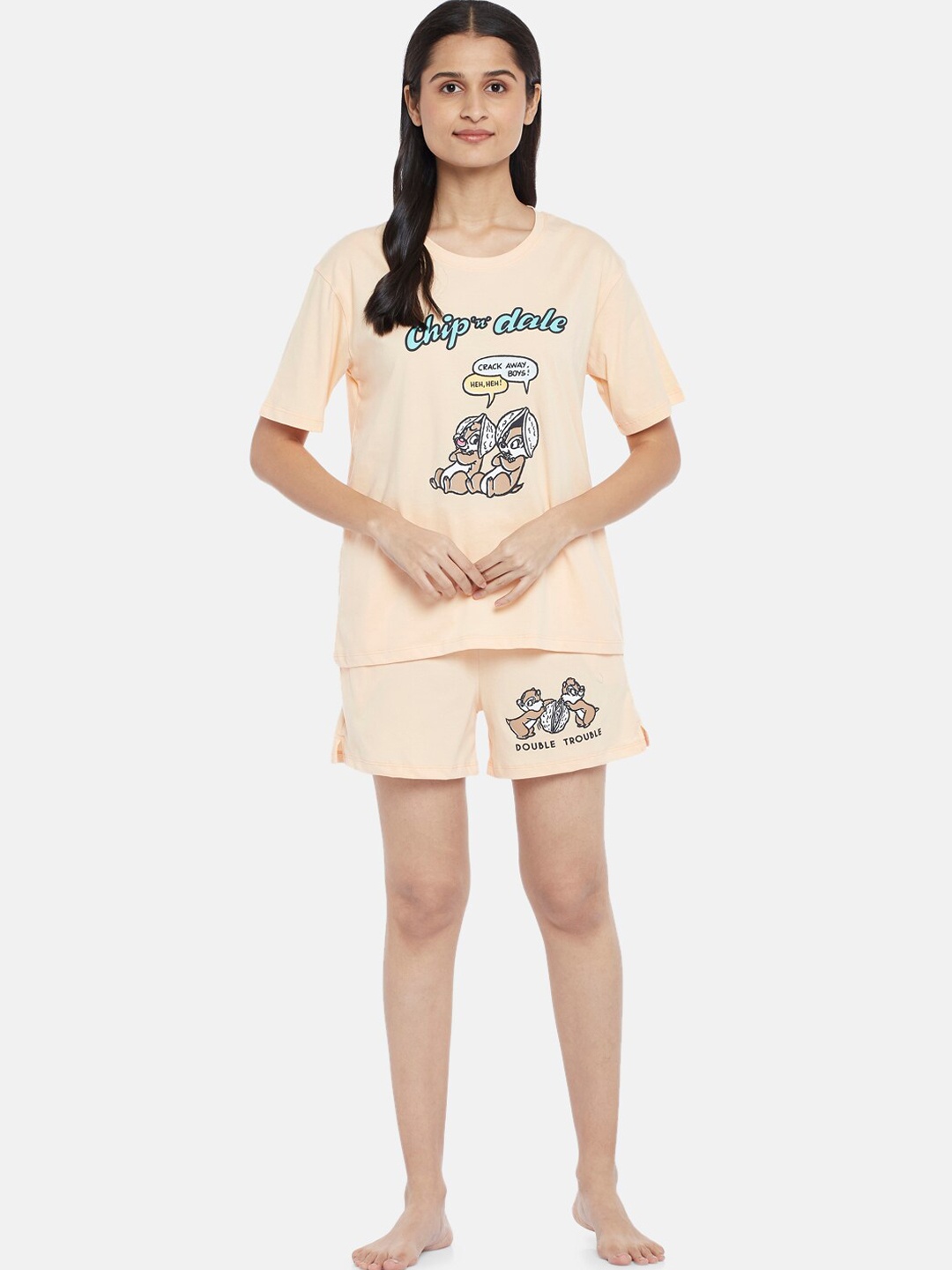 

Dreamz by Pantaloons Graphic Printed Pure Cotton Night suit, Orange