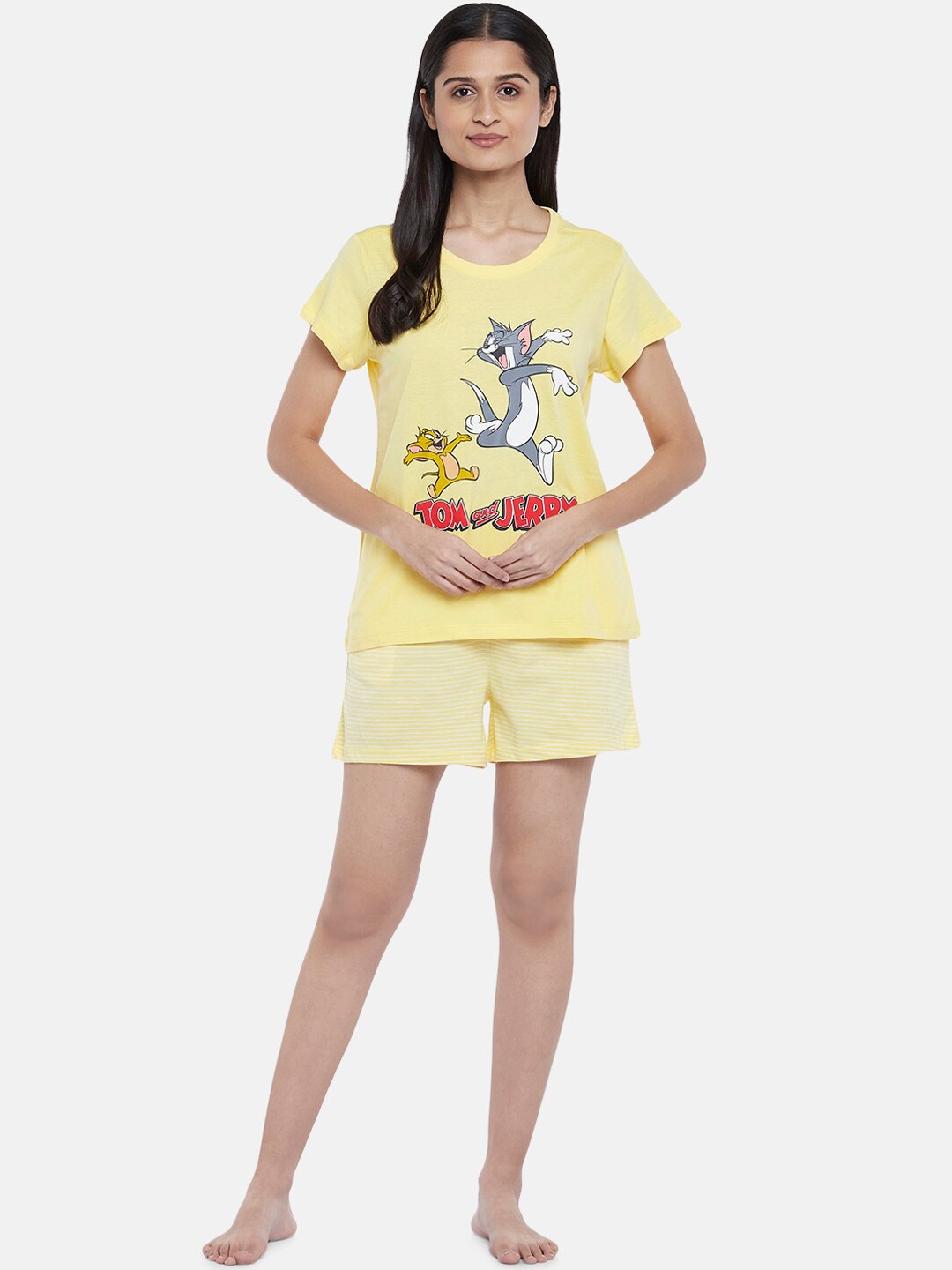 

Dreamz by Pantaloons Graphic Printed Cartoon Characters Pure Cotton Night Suit, Yellow
