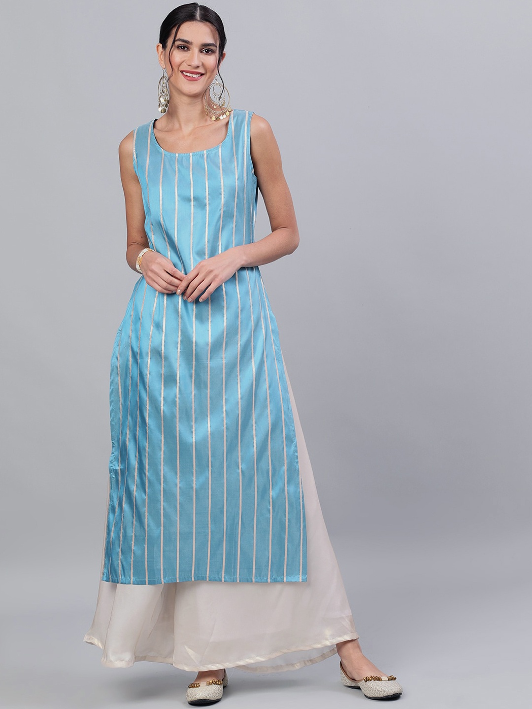 

AKS Woven Design Round Neck Kurta, Blue
