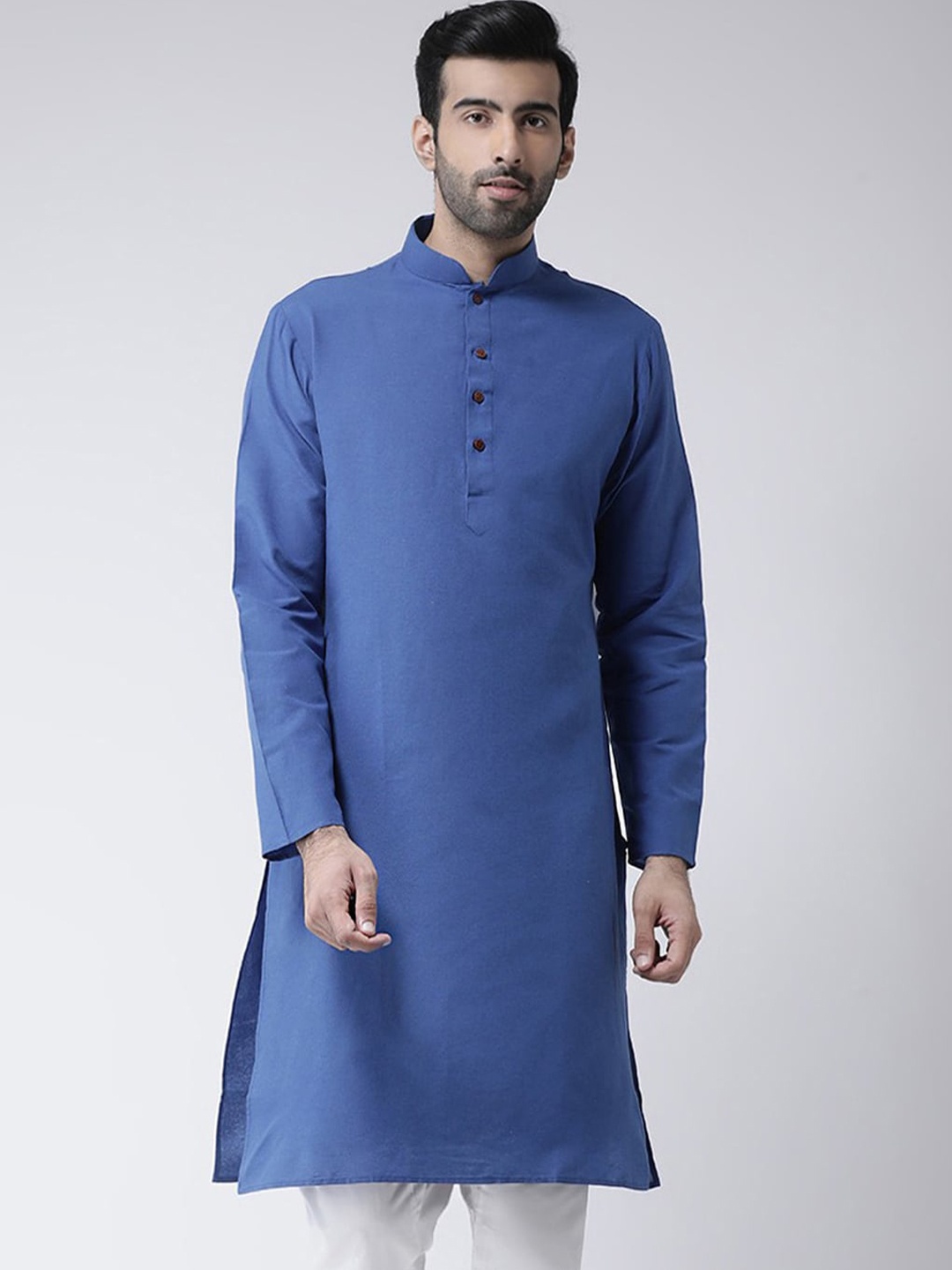 

SG LEMAN Mandarin Collar Cotton Kurta, Blue