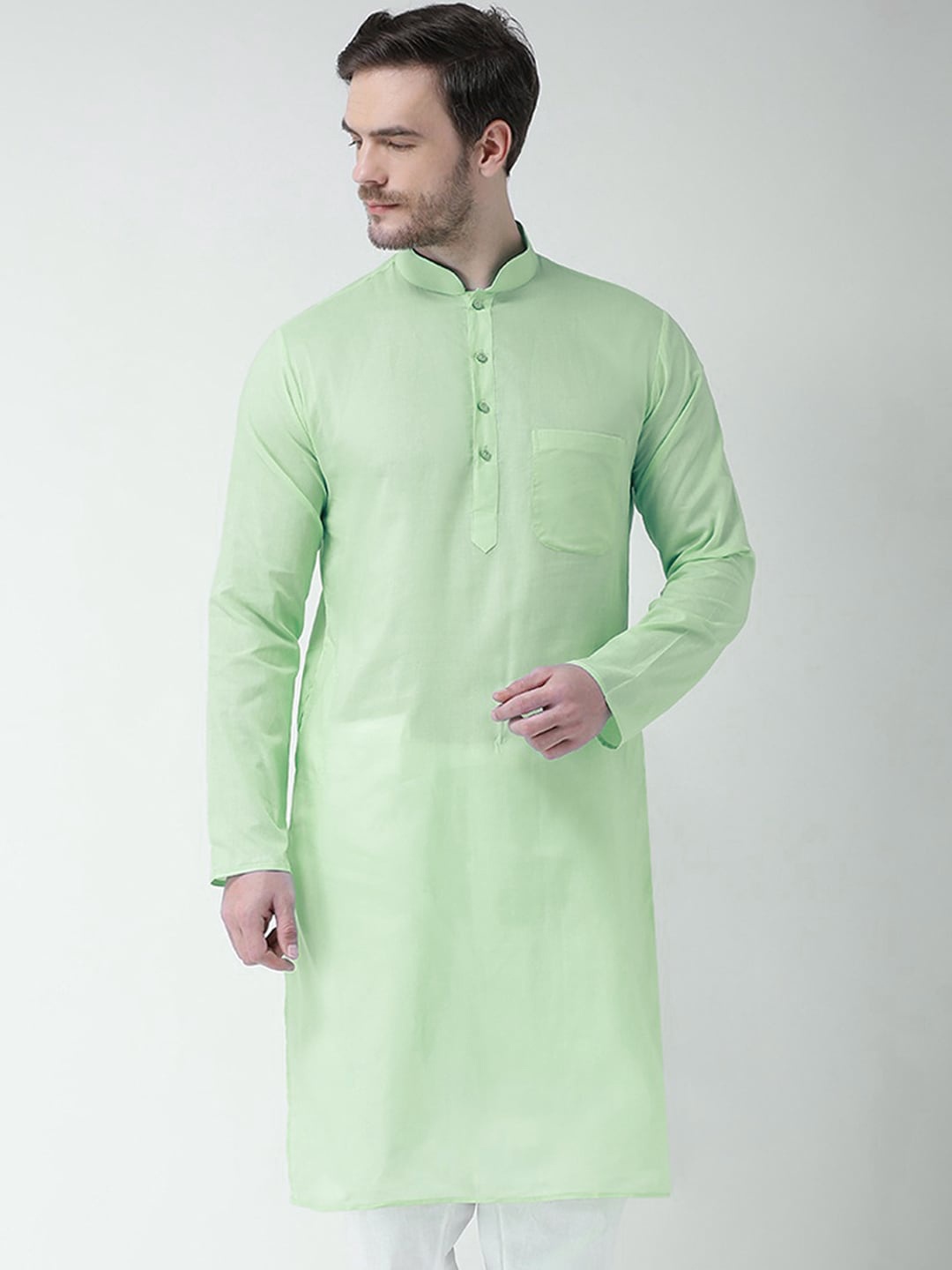

SG LEMAN Mandarin Collar Straight Kurta, Green