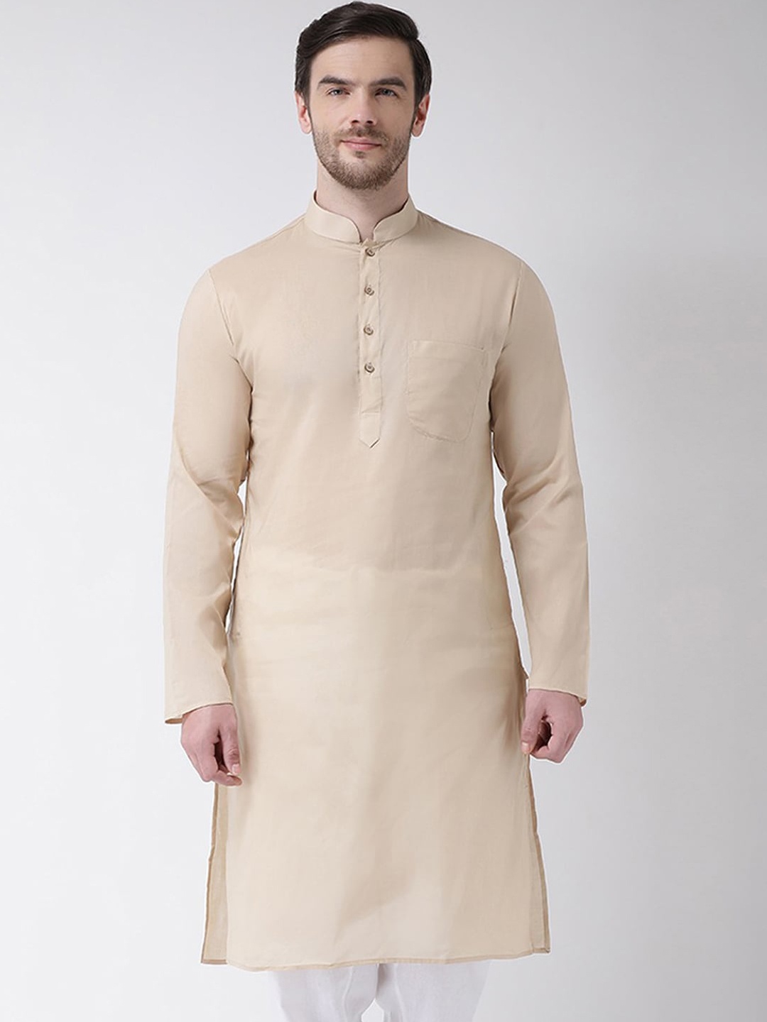 

SG LEMAN Mandarin Collar Cotton Kurta, Khaki