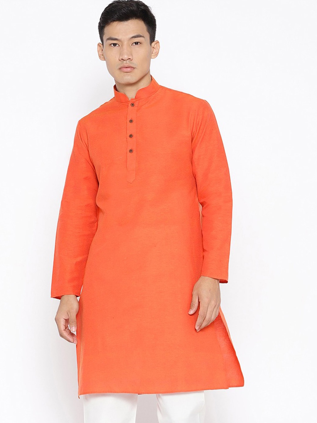 

SG LEMAN Mandarin Collar Pure Cotton Straight Kurta, Orange