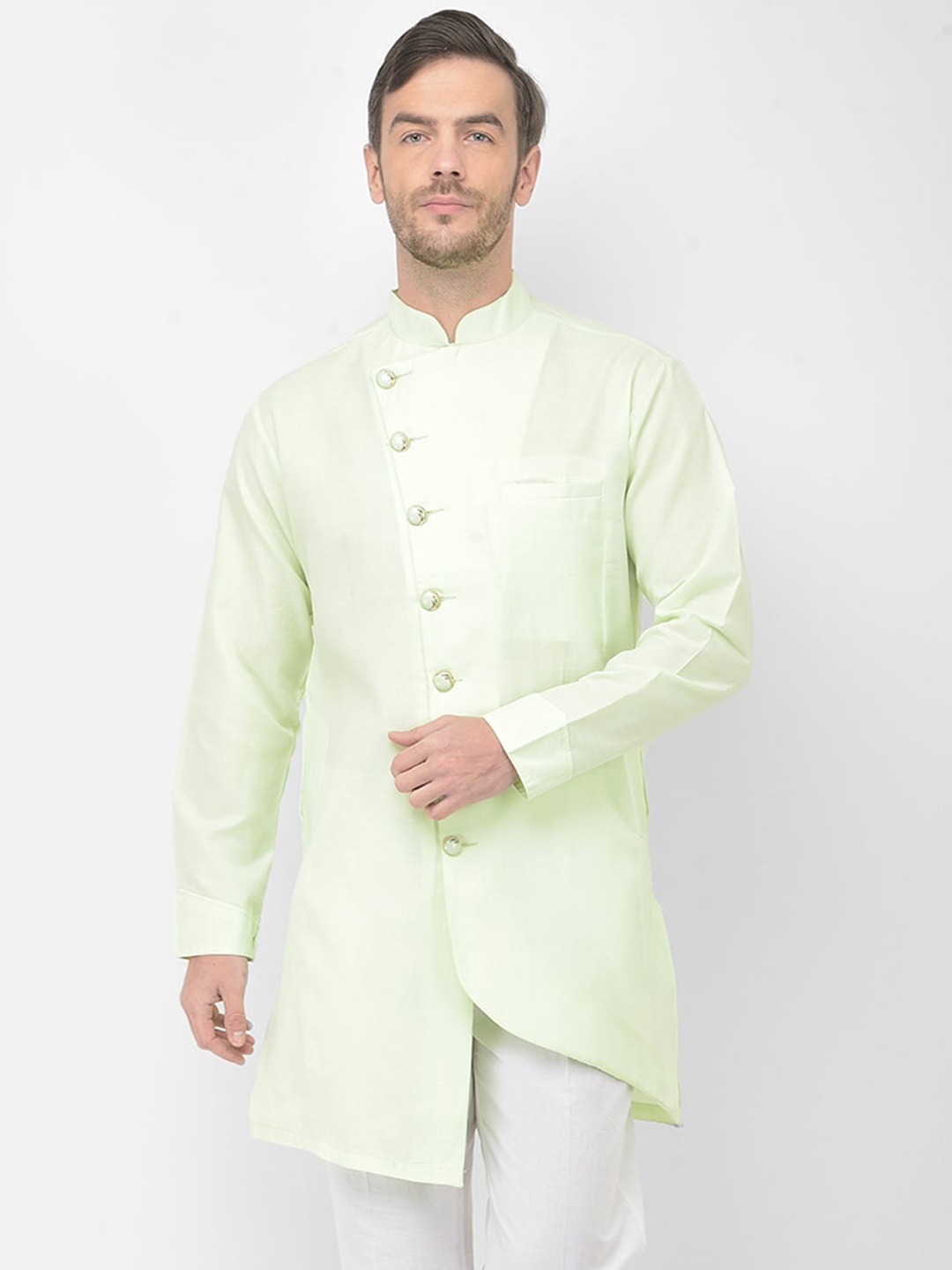 

SG LEMAN Mandarin Collar Cotton Kurta, Sea green