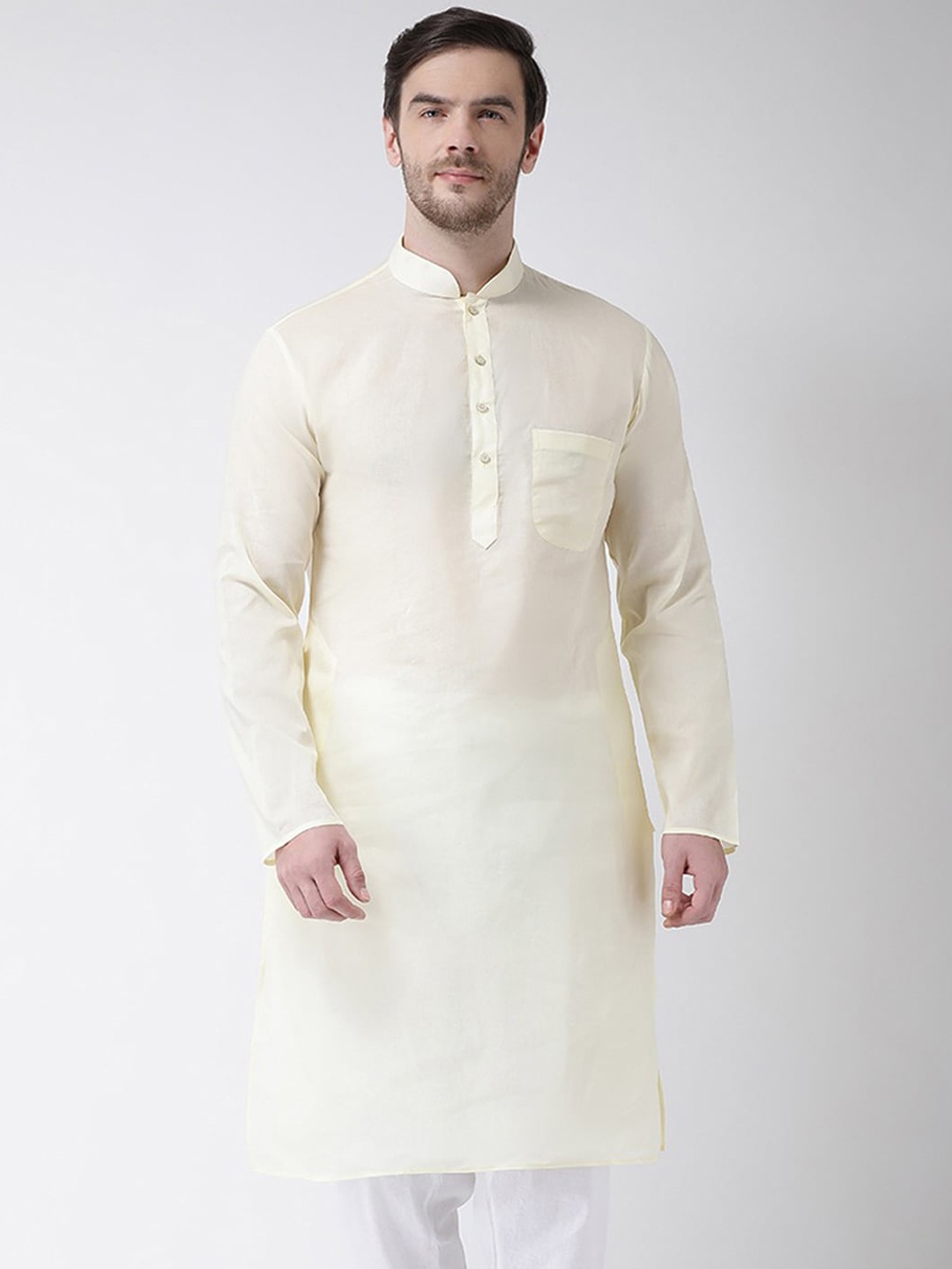 

SG LEMAN Mandarin Collar Cotton Kurta, Cream