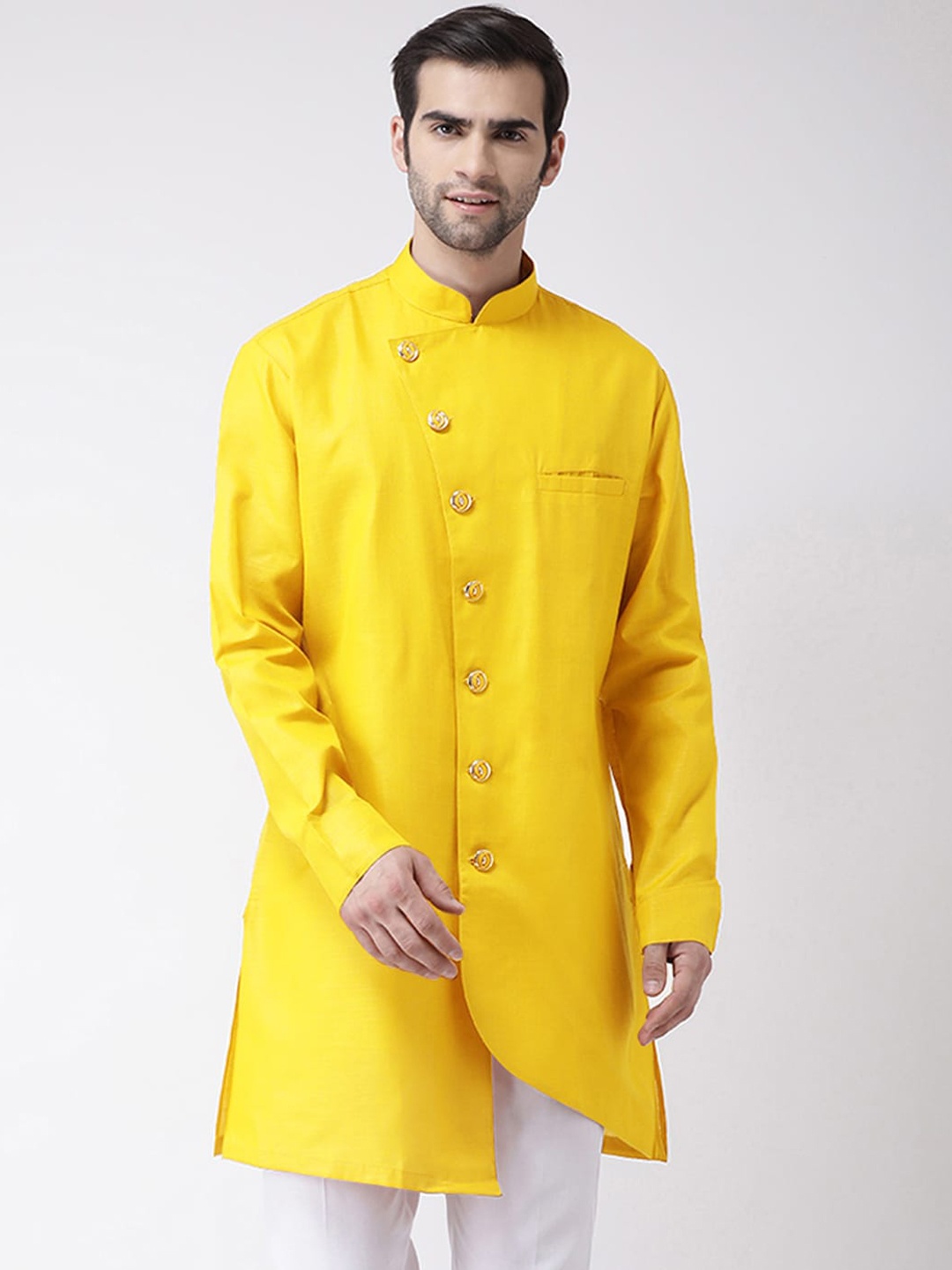 

SG LEMAN Mandarin Collar Pure Cotton Kurta, Yellow