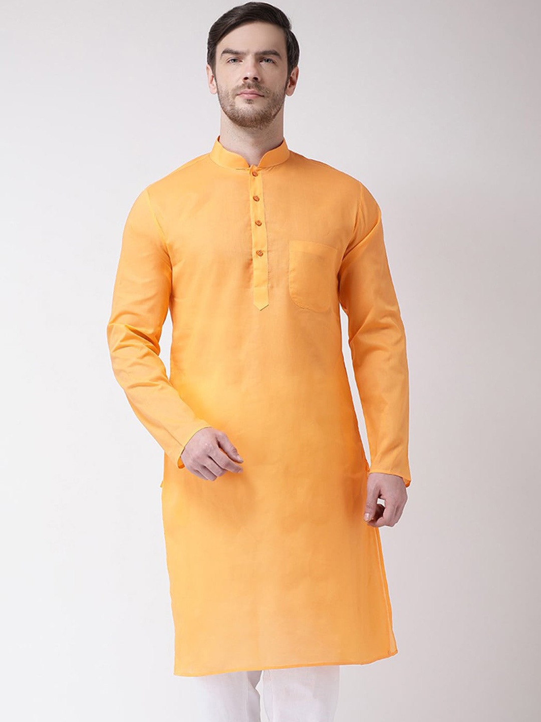 

SG LEMAN Mandarin Collar Cotton Kurta, Orange