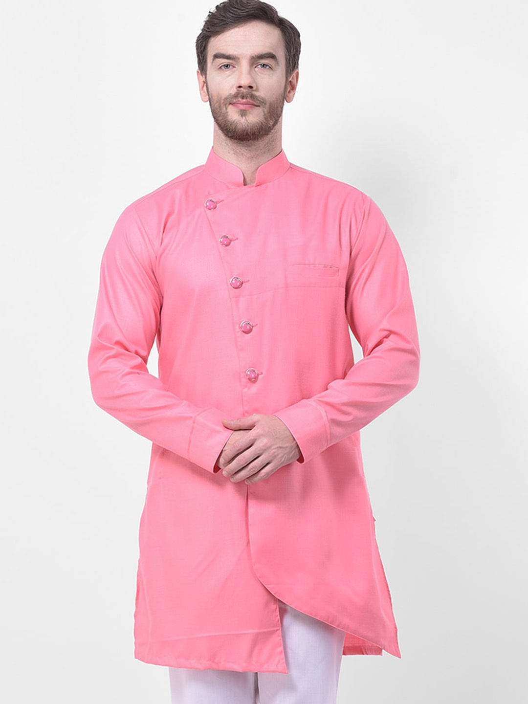 

SG LEMAN Mandarin Collar Pure Cotton Straight Kurta, Pink