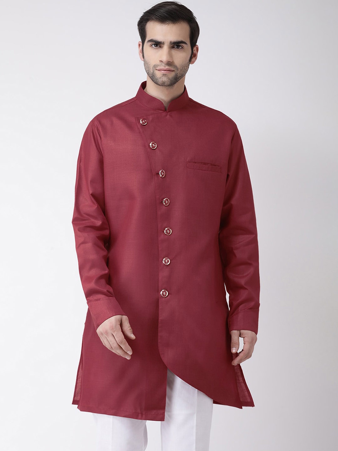 

SG LEMAN Mandarin Collar Cotton Kurta, Maroon