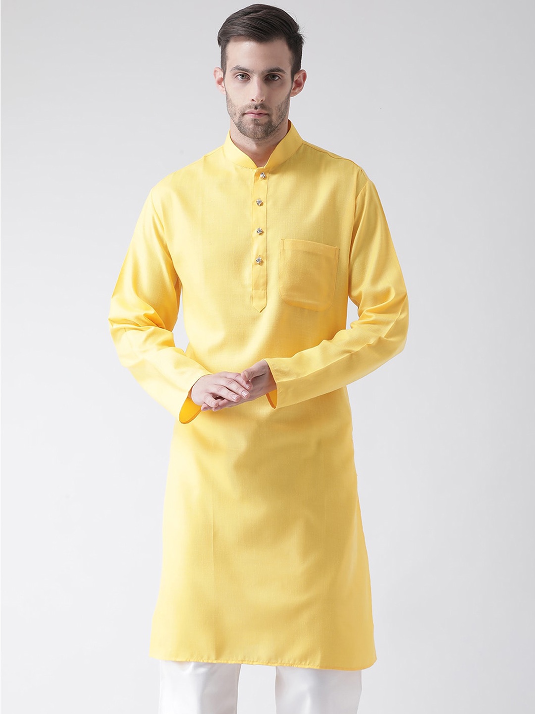 

SG LEMAN Mandarin Collar Cotton Kurta, Yellow