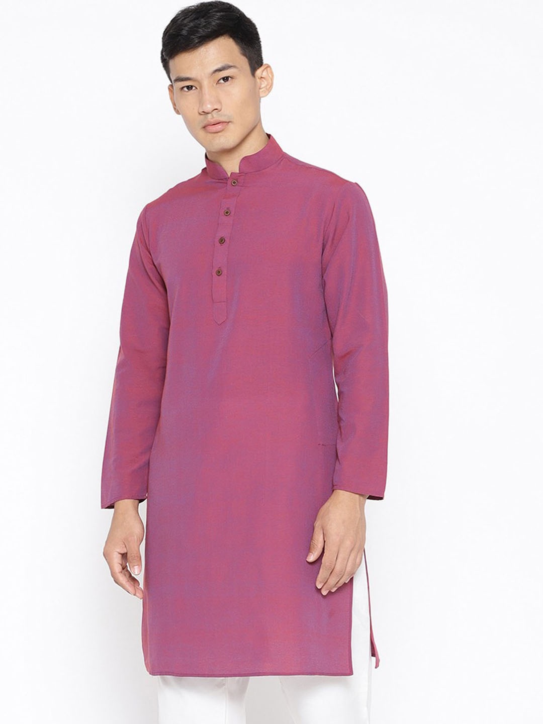 

SG LEMAN Mandarin Collar Long Sleeves Cotton Kurta, Purple