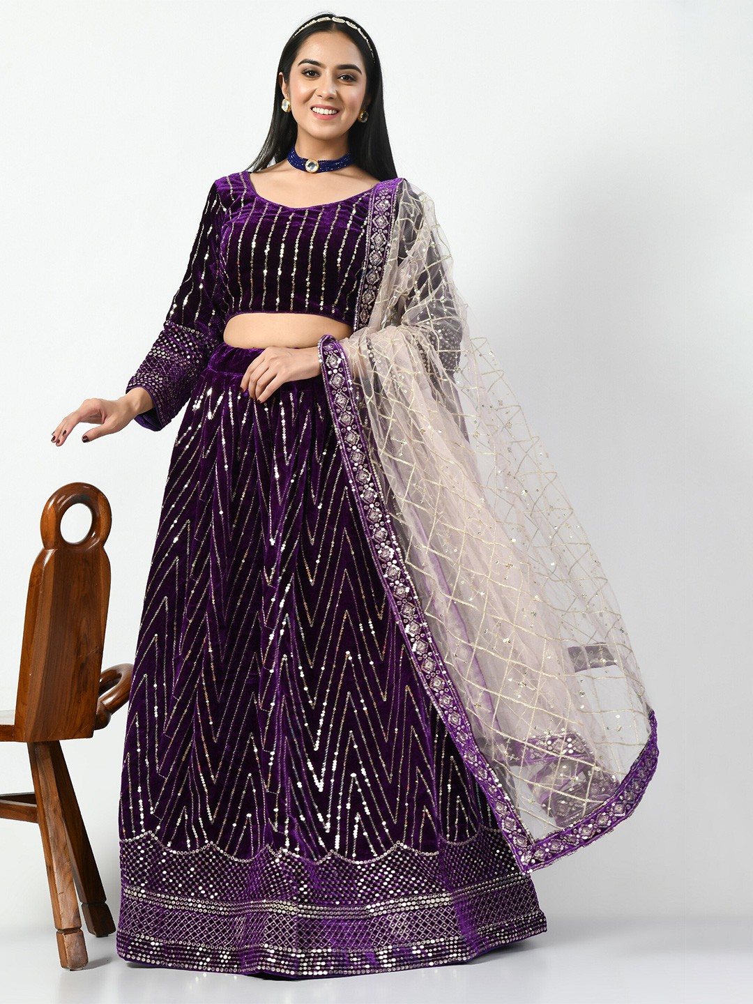 

Angroop Embellished Sequinned Semi-Stitched Lehenga & Unstitched Blouse With Dupatta, Purple