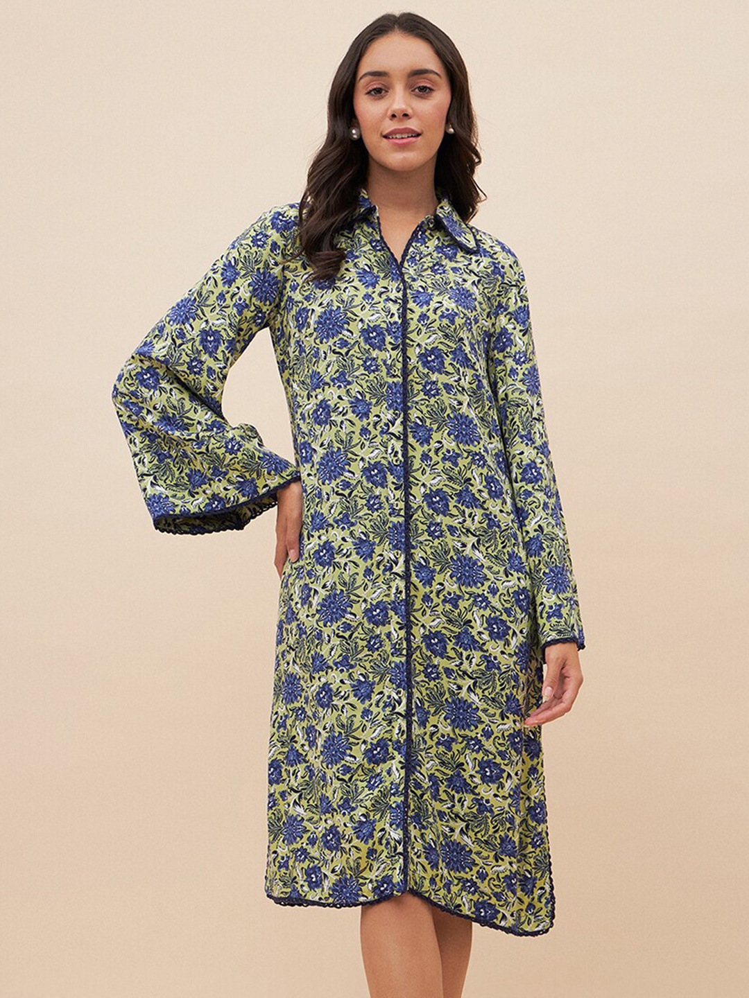 

Femella Floral Printed Shirt Dress, Green