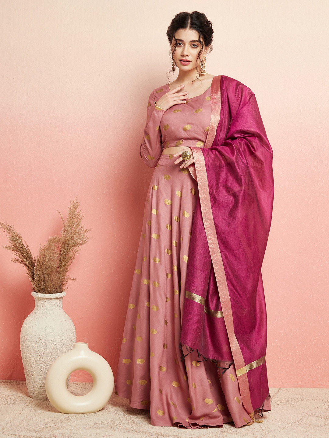 

AKS Couture Floral Printed Ready to Wear Lehenga & Blouse With Dupatta, Mauve